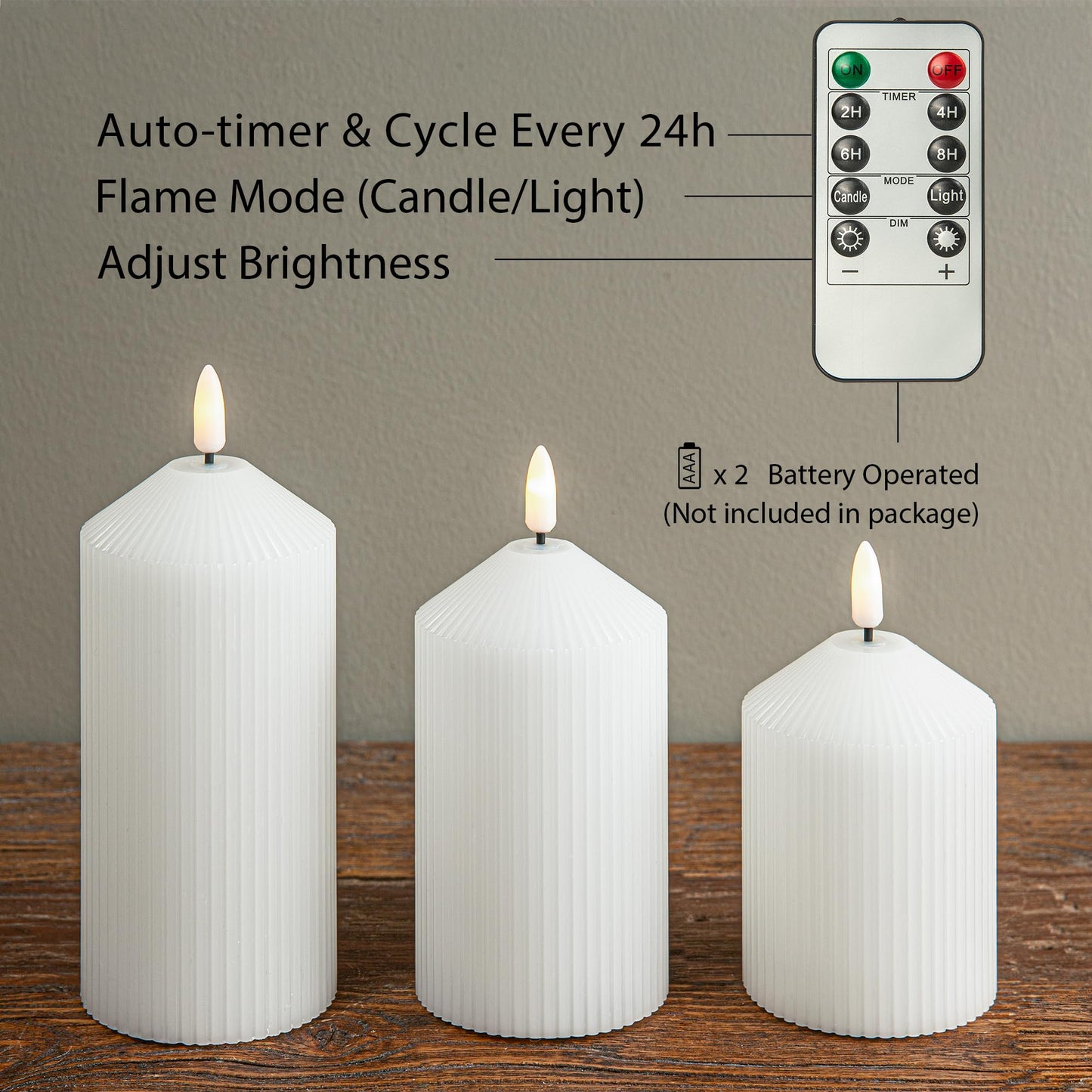 LUSHARBOR Flameless Candles with Remote, 3 Pack Battery Operated Candles Flickering Real Wax LED Fake Pillar Candles with Timer for Wedding Home Party, White