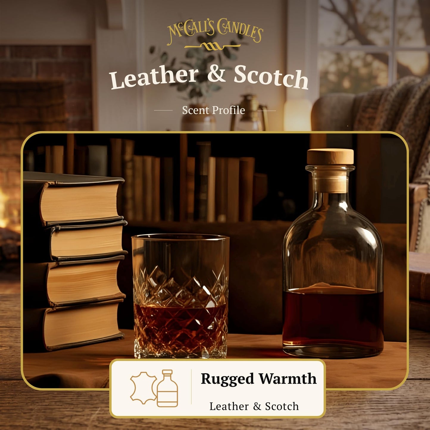 McCall’s Candles | Leather & Scotch | 16 oz Single-Wick Scented Candle | USA-Poured | Vintage Rustic Jar with Carrying Handles | Leather & Scotch Fragrance