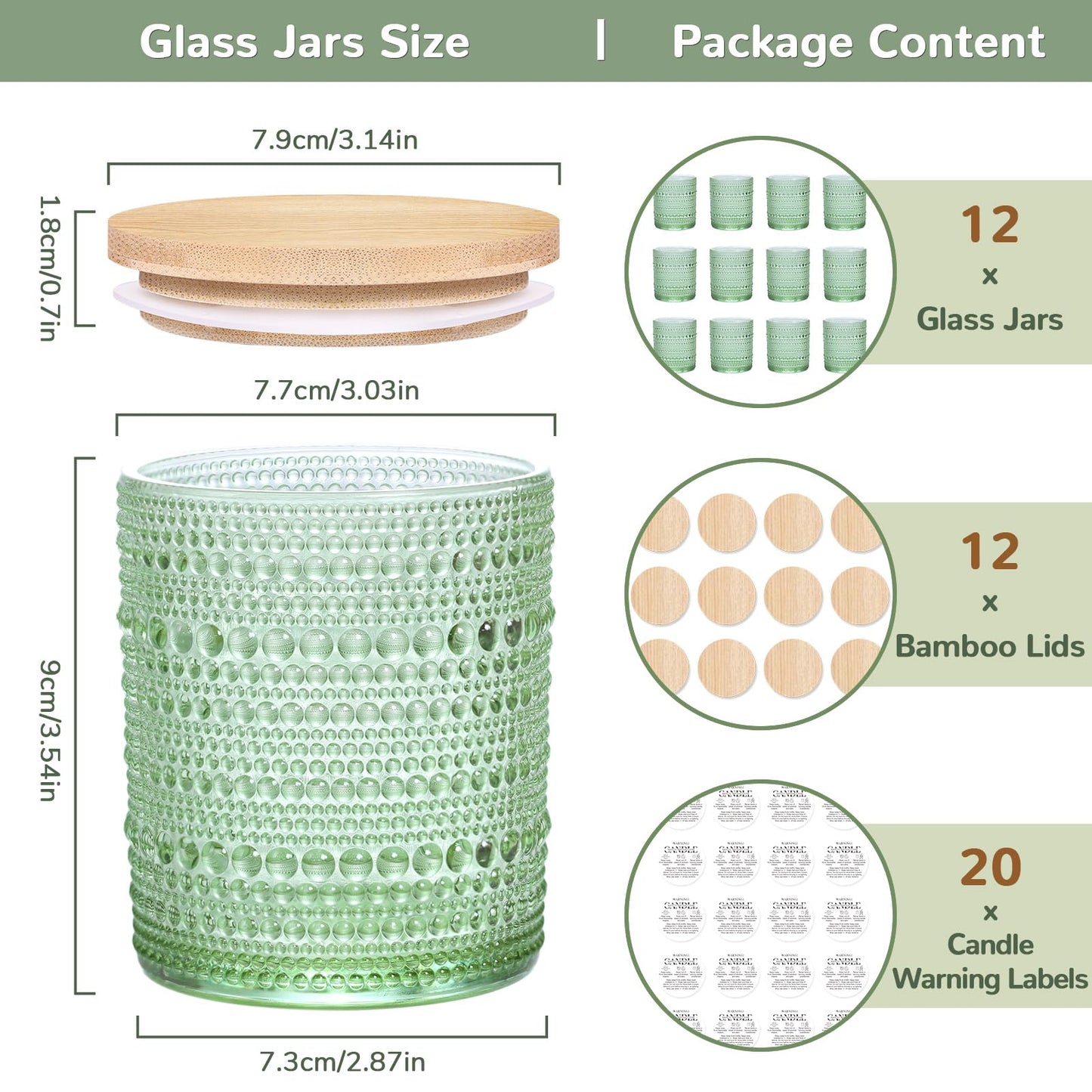 DARJEN 12 Pack Green Candle Jars for Making Candles- 8 OZ Empty Glass Candle Making Jars with Bamboo Lids and Labels, Candle Containers Candle Making Jars for DIY Gifts