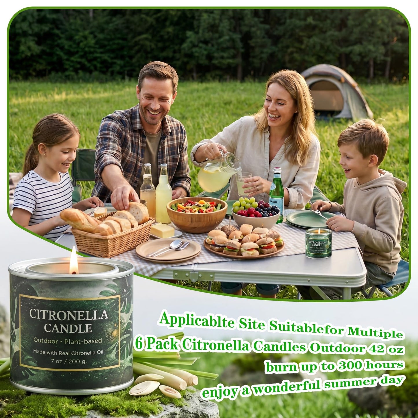 Citronella Candles Outdoor 6 Pack,42 Oz 300 Hours Long Lasting Burn Citronella Candles,Citronellas Candle Set with Fresh Citronellas Oil and Natural Soy Wax for Camping,Garden,Patio,Yard,Balcony