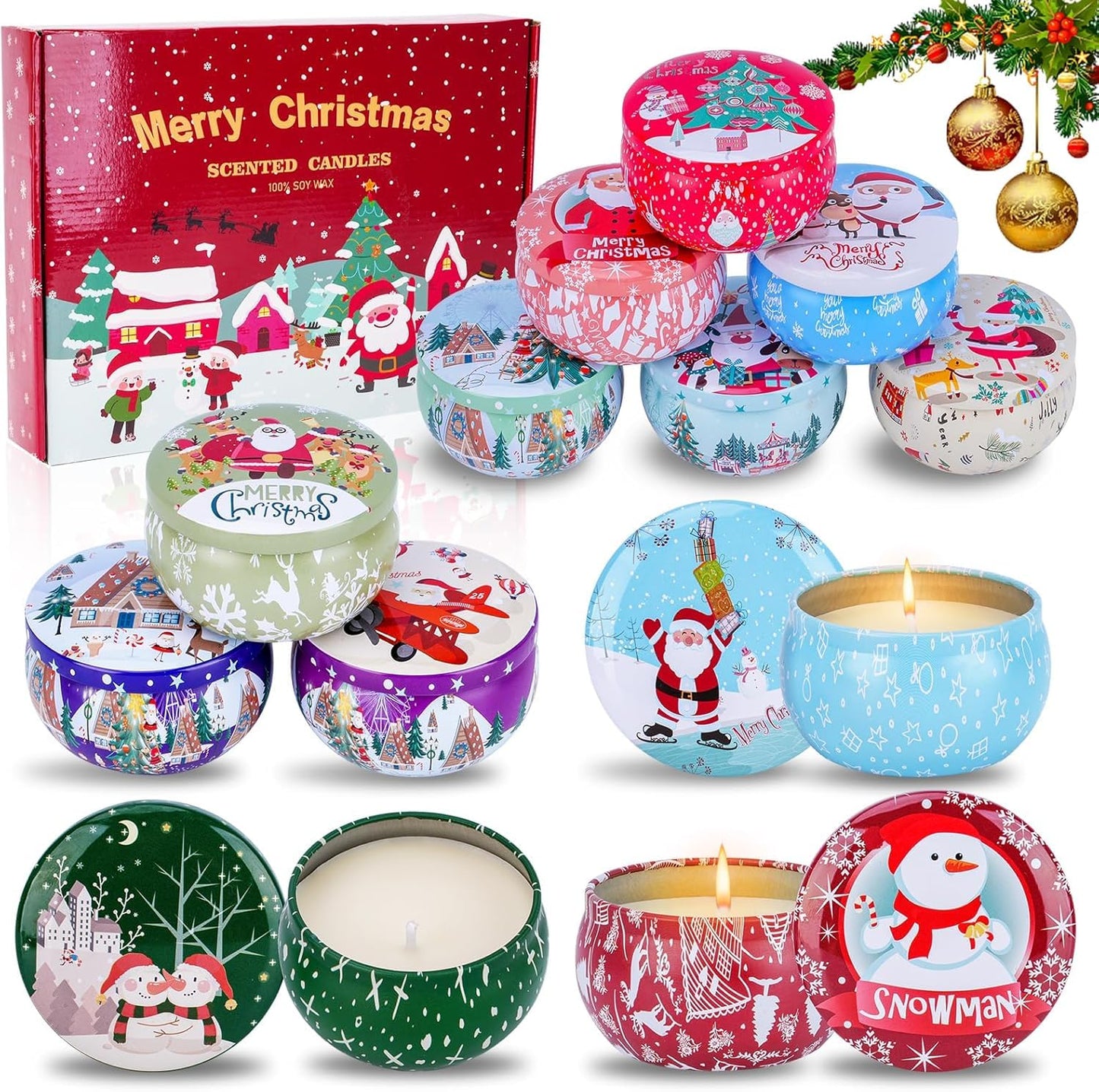 12PCS Christmas Scented Candles Gift for Women - Aromatherapy Candle for Home - 3.4oz Soy Wax Birthday Gifts for Mother, Friend, Wife, Sister, Xmas Decorations