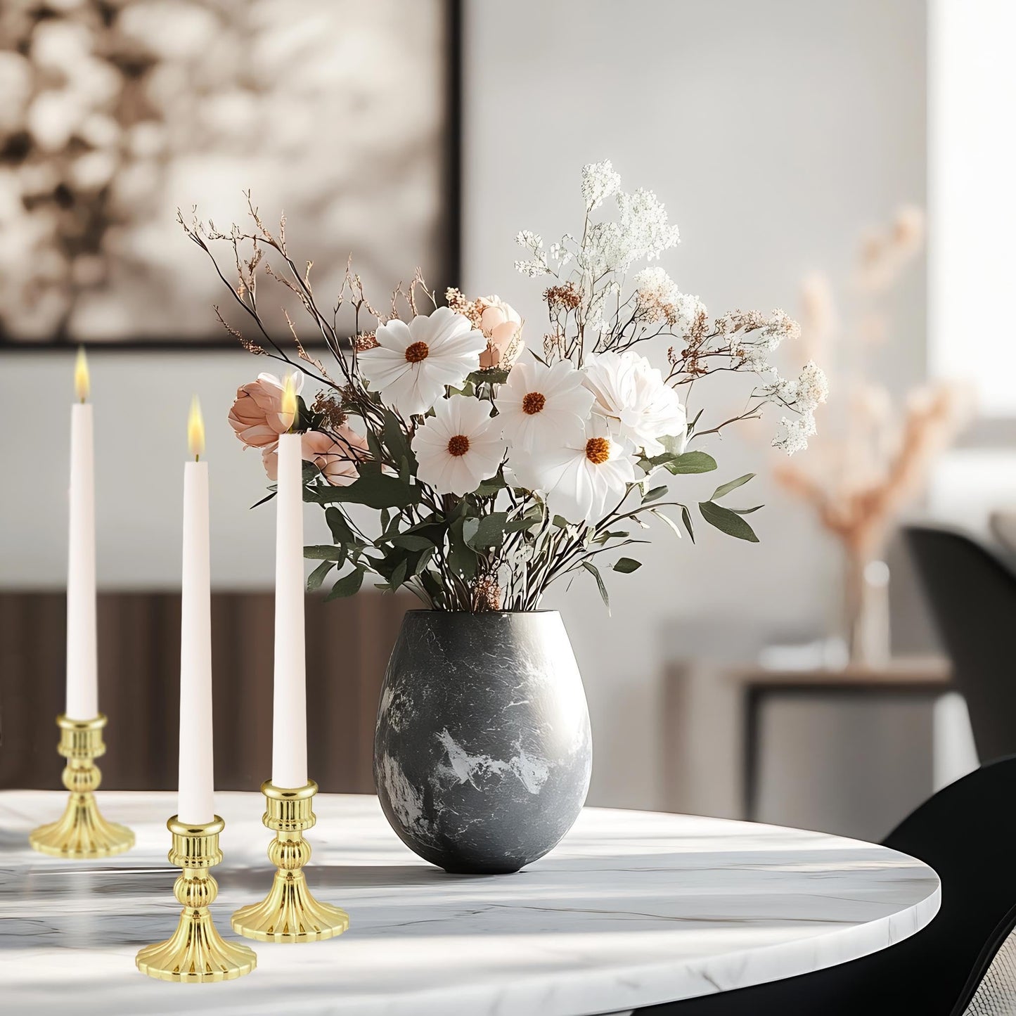 ECHFSM Glass Candlestick Holder,Striped Taper Candle Holders,Set of 6 Candle Stand for Table Centerpieces, Home Decor,Weddings,Festival and Parties (Gold Stripe)