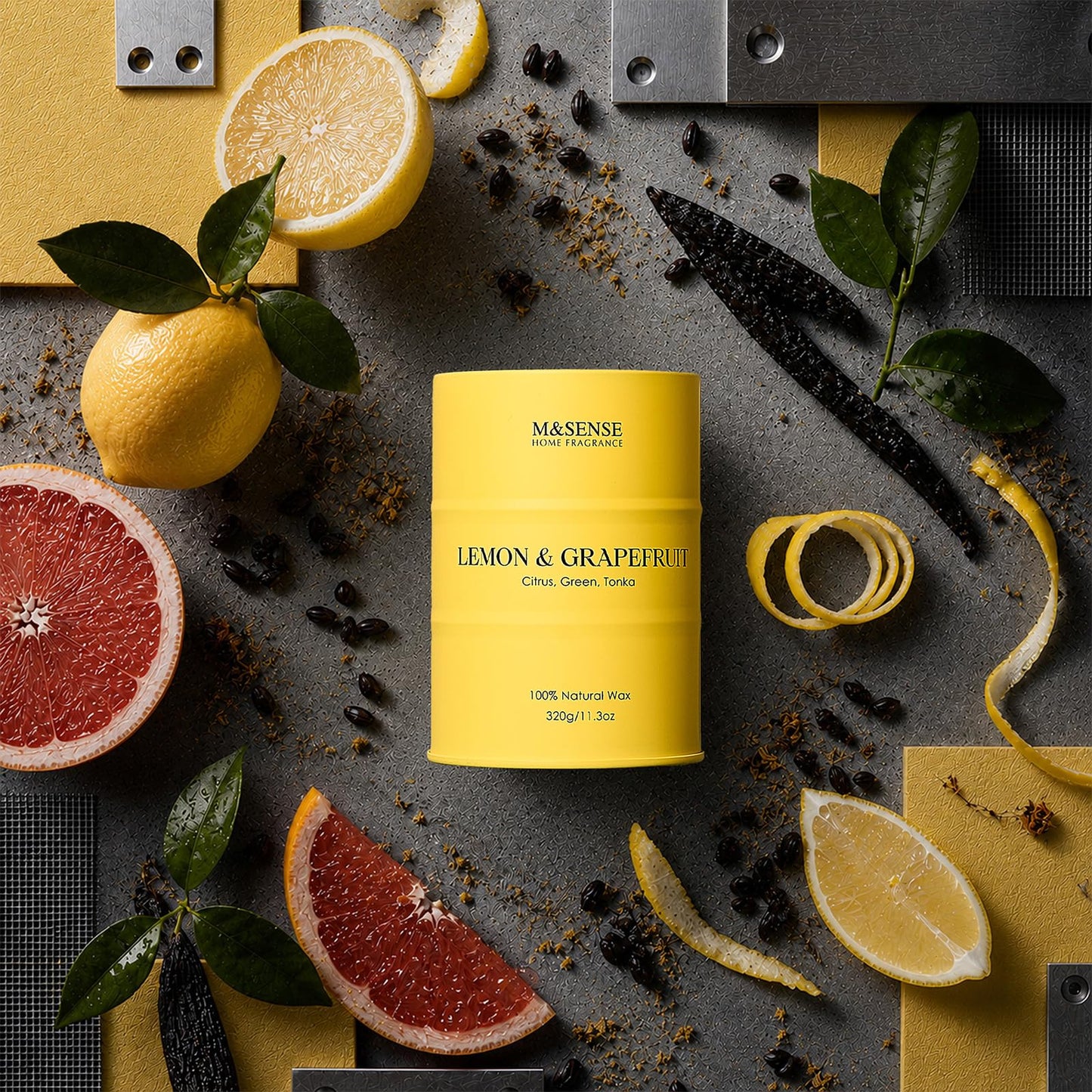 M&SENSE Lemon Candle,Summer Grapefruit Scented, Lemon Soy Candles 11.3oz 70 Hour Slow Burning, Limoncello Highly Scented Citrus Candles for Bathroom, Fresh Smelling Candle