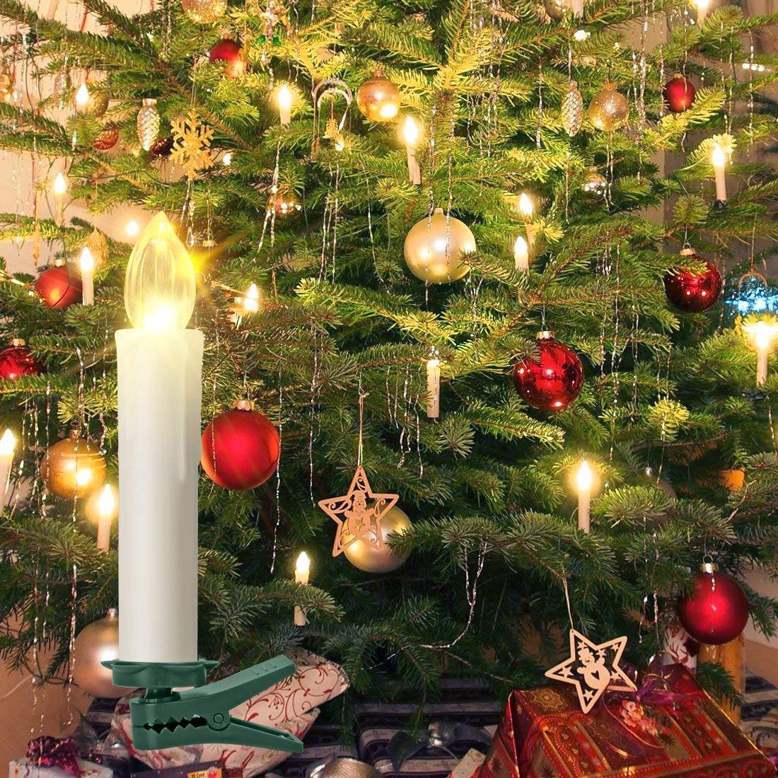 HANNAHONG 10 pcs LED Flameless Taper Candles with Remote,Small Mini Electric Dimmable Flickering Fake Wax,Battery Operated,Windows Clips Lights for Stick Candelabra,Wreath,Christmas Decor