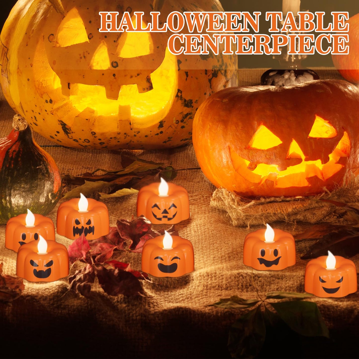 GenSwin Halloween Pumpkin Flameless Candles Lights with 6H Timer, 6 Pcs LED Flickering Tealights Candles Battery Operated, Ghost Face Tea Lights Candles for Fall Halloween Decoration (1.9” x 1.6”)