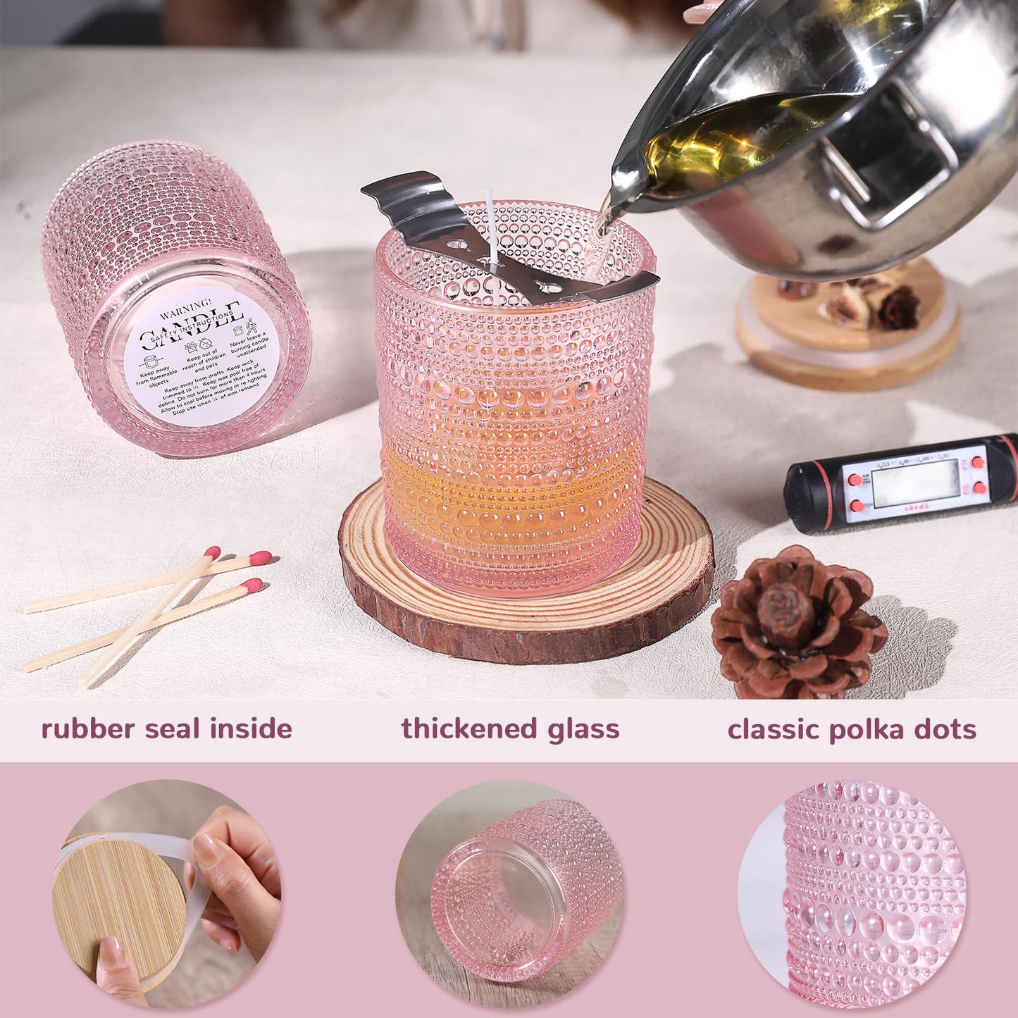 DARJEN 12 Pack Pink Candle Jars for Making Candles- 8 OZ Empty Glass Candle Making Jars with Bamboo Lids and Labels, Candle Containers Candle Making Jars for DIY Gifts