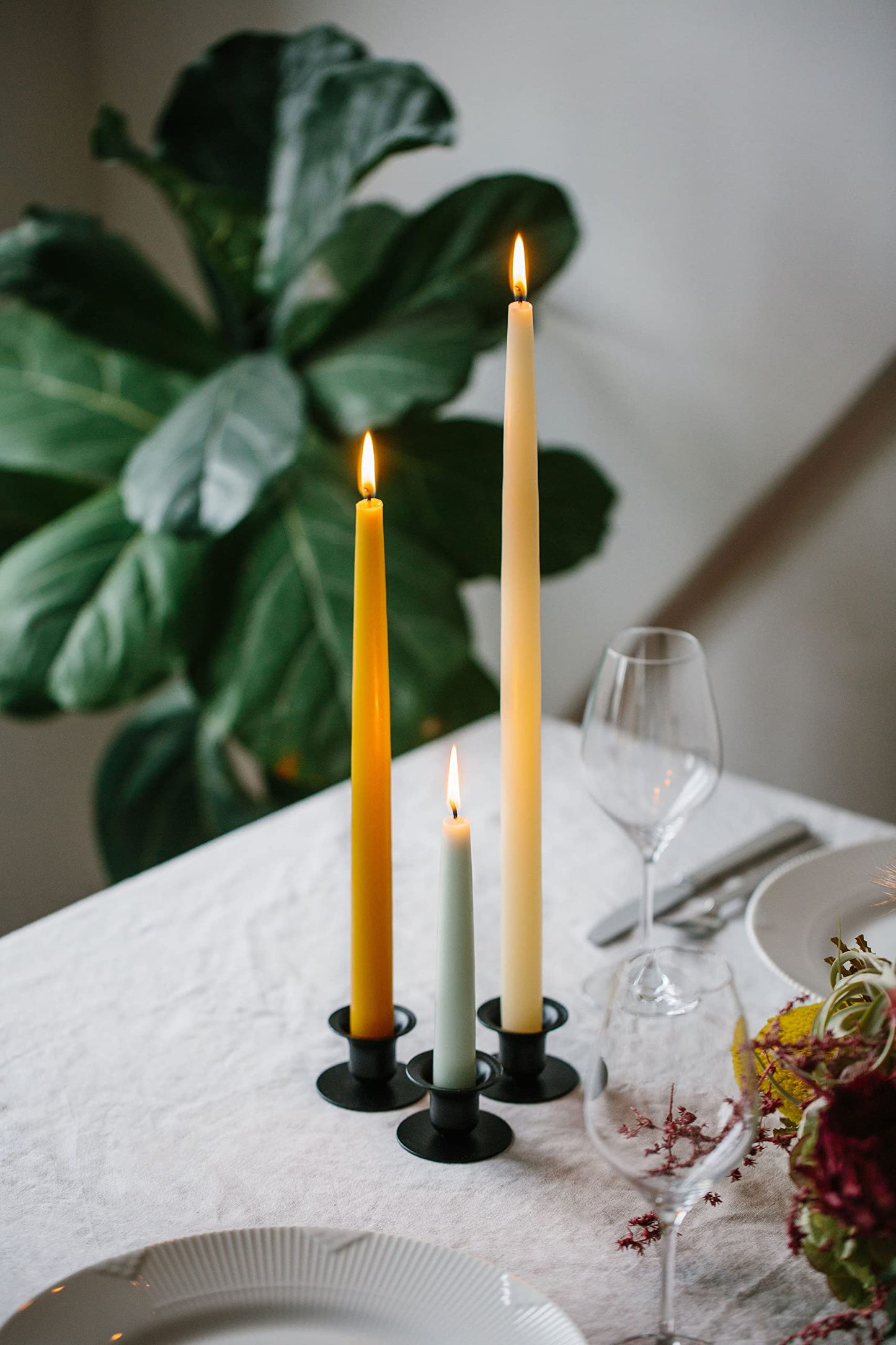 Kunstindustrien® Taper Candles – Set of 4, 13.8" – Made in Denmark, Long Burning Candles 15h, Unscented & Smokeless Candlesticks – Elegant Tall Candles for Weddings Dinners & Home Decor (Lemon Yellow)