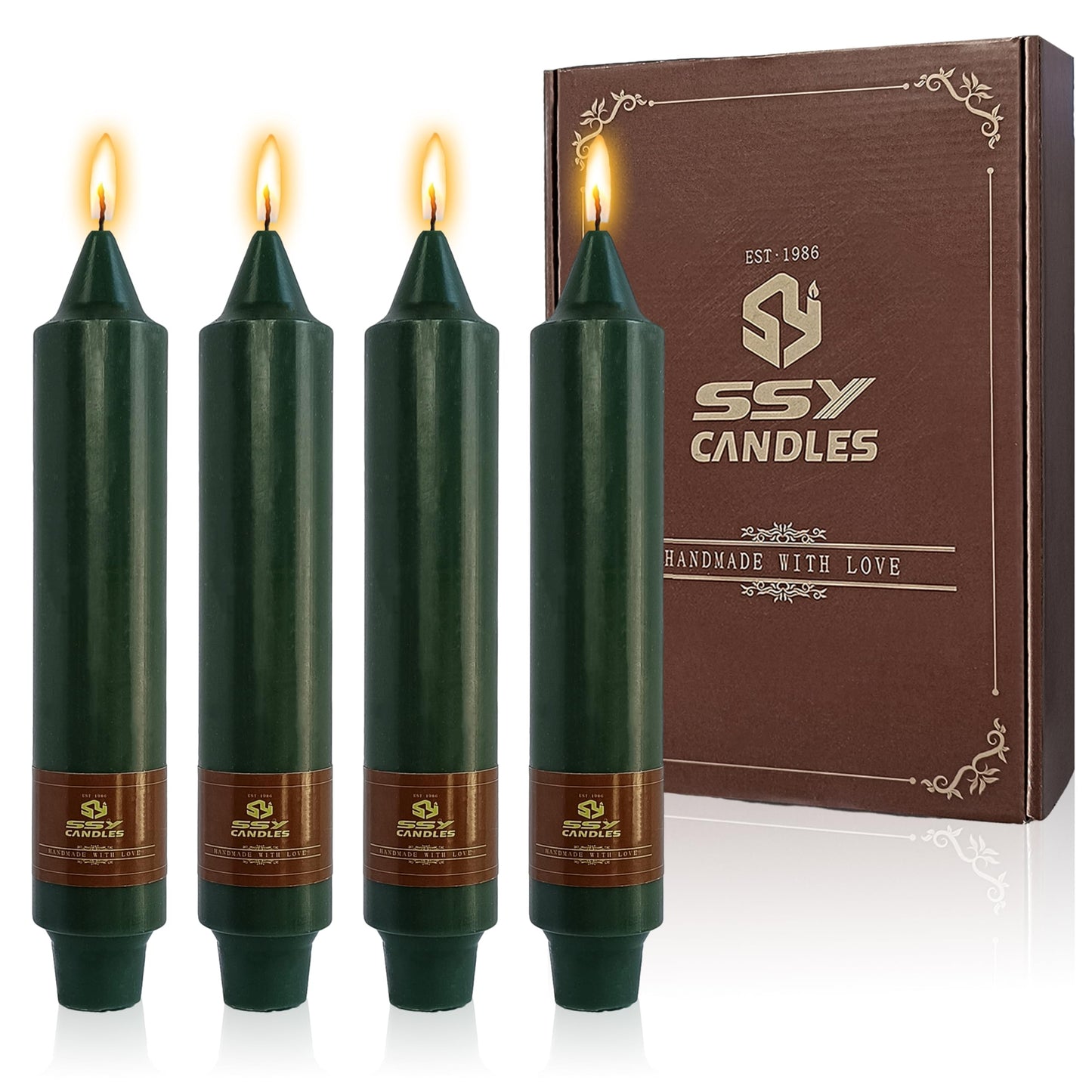 Unscented Candle Sticks 7 inch Hunter Green Taper Candles Set of 4 Smokeless Candle Slow Burning Candlesticks Perfect as Dinner Household Holiday & All Special Occasions