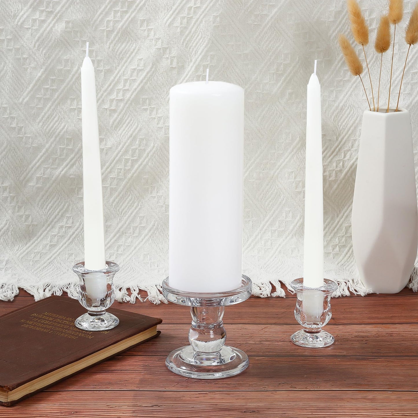 Unity Candle Holder - Glass Candle Holder for Pillar Candle and Taper Candle, Clear Unity Candle Holder Set of 3, Decorative Candlestick Holder Glass Candle Stand for Wedding Table Centerpiece Dinning