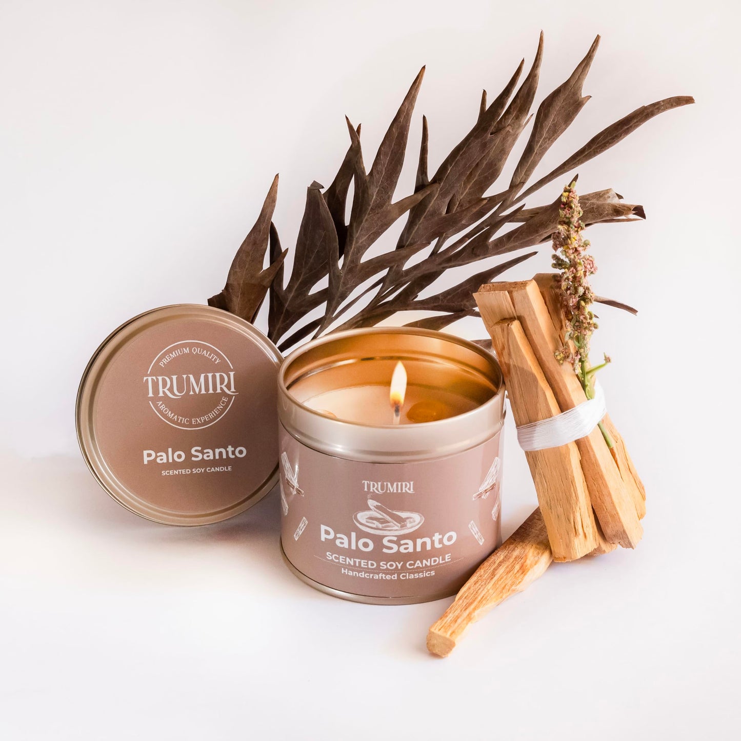 Palo Santo Candle for Home - Highly Scented with Citrine Crystals - 5oz Soy Wax Organic Non Toxic for Aromatherapy Relaxation Meditation - Room Decor for Men - New House Essentials - Pet Safe Candel