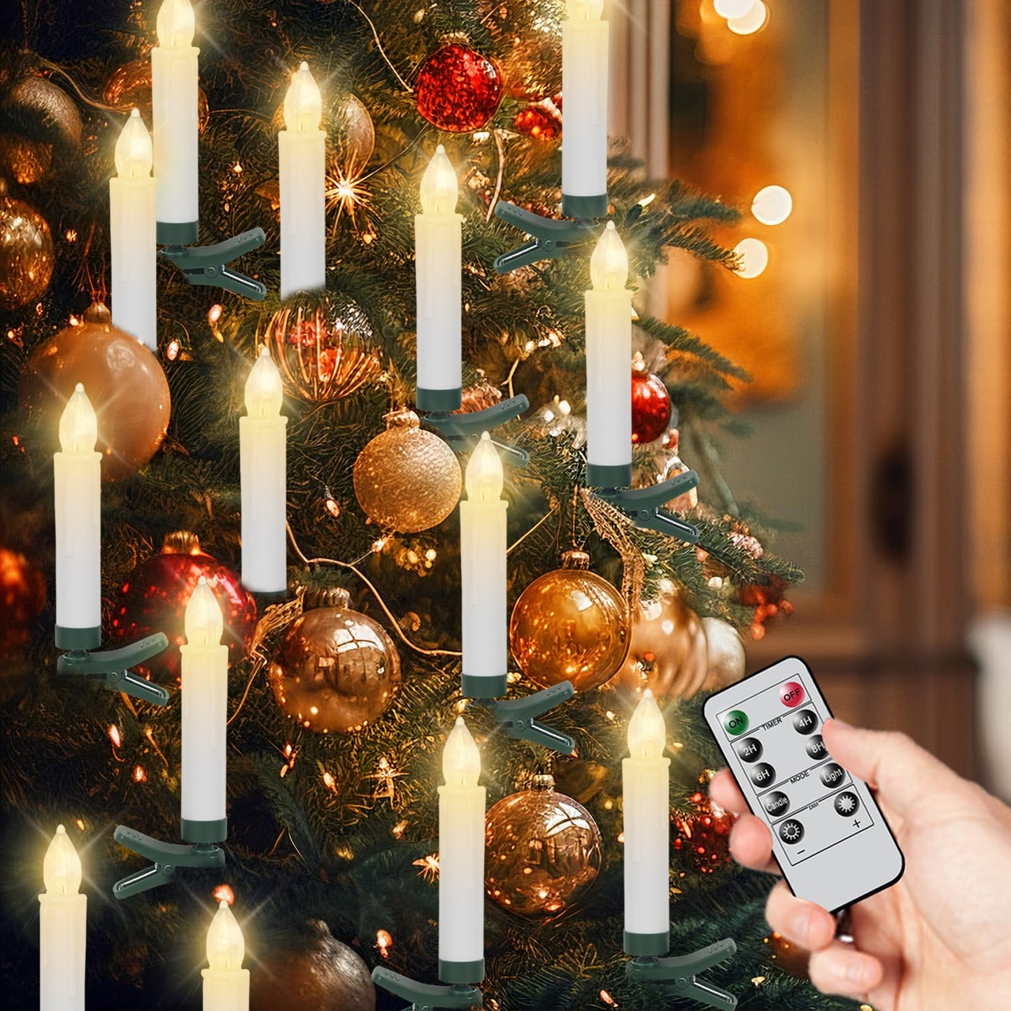 KunSwenn Clip On Christmas Tree Candles with Remote, 30 Pcs Candle Clips for Christmas Trees, LED Flameless Taper Candlesticks for Christma Tree Home Holiday Decor