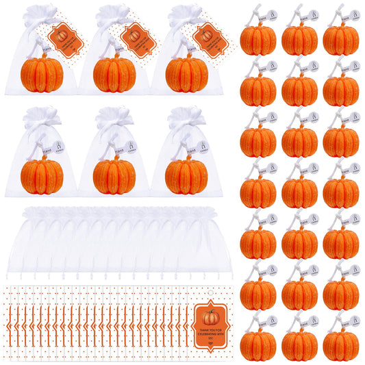Treela 24 Set Pumpkin Candles Fall Baby Shower Party Favors for Guests Little Pumpkin Thank You Return Gifts Bulk for Thanksgiving Autumn Baby Shower Wedding Favors (Orange)