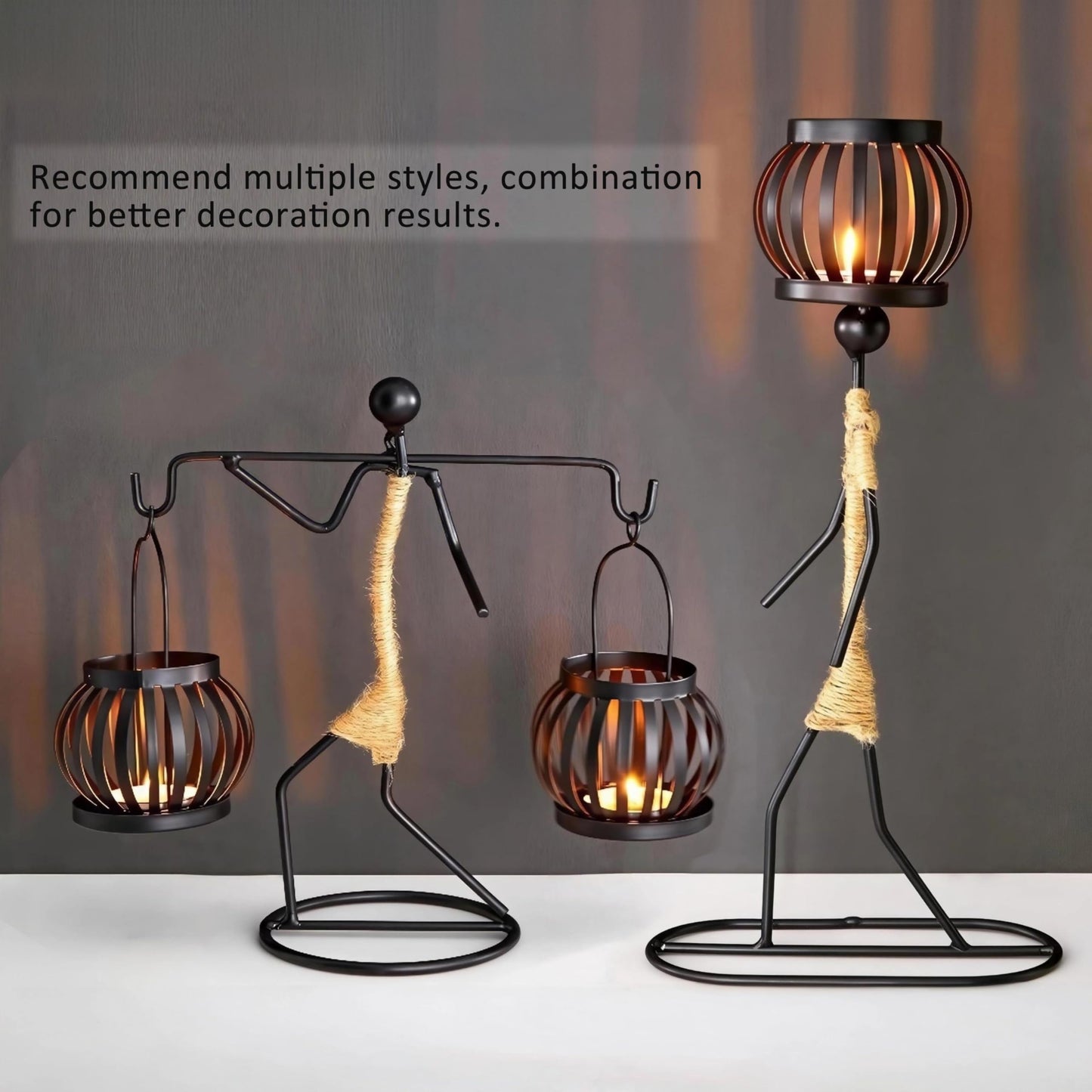 Candle Holder Decor for Centerpieces, Tea Light Candle Holder for Home, Bar, Restaurant, Hotel Dinning Table Decor, Handmade Iron Craft (Style B)