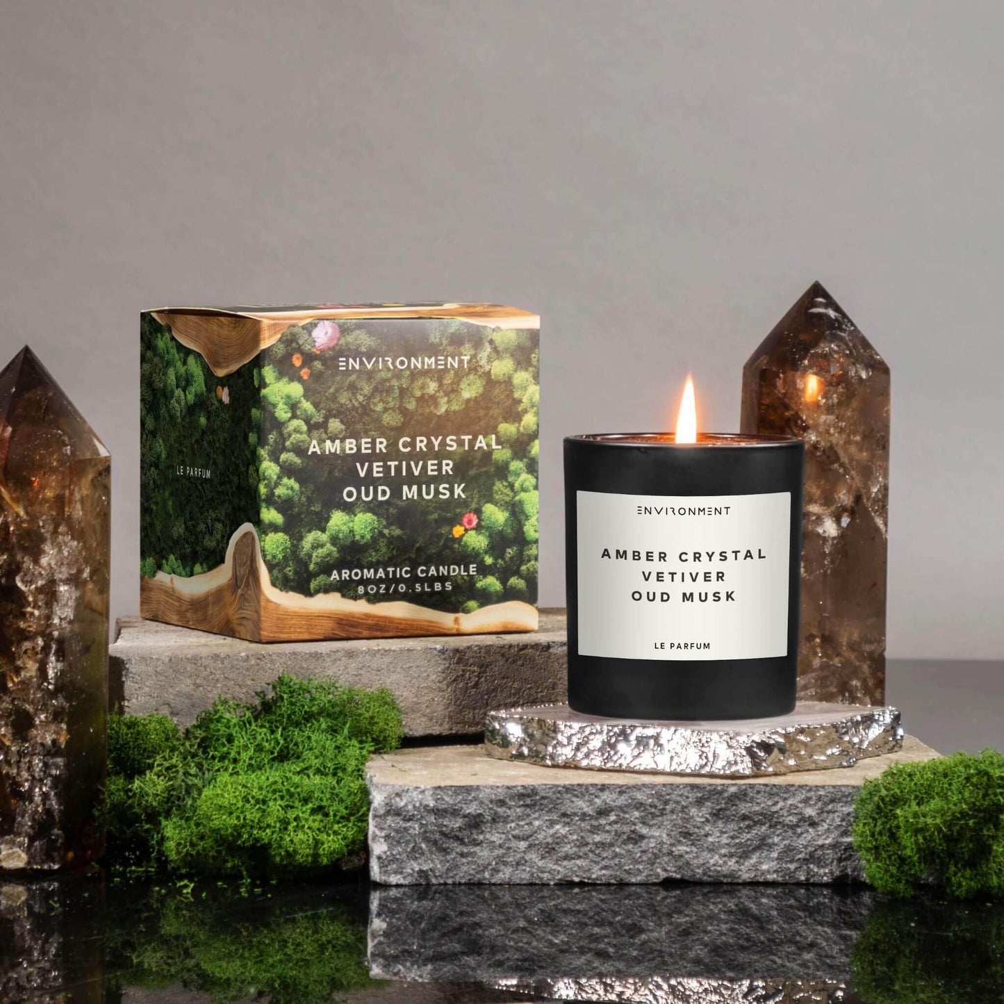 ENVIRONMENT Inspired by Designer Perfume BR540 Candle, 8oz Luxury Coconut Apricot Wax Candles for Home (Amber Crystal | Vetiver | Oud Musk) Home Fragrance Products, 1 Wick Candle, Vegan & Cruelty-Free