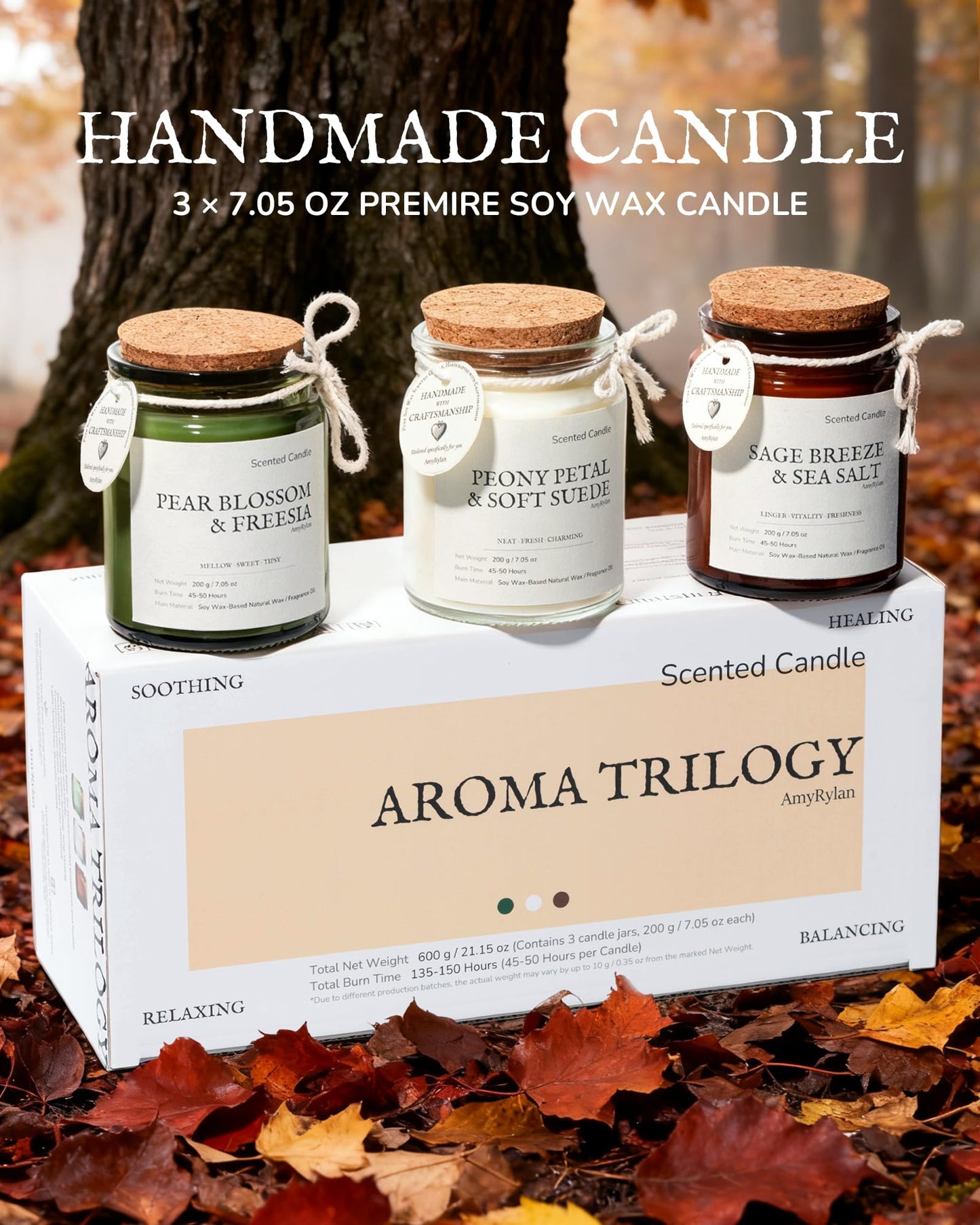 3 Pack Non-Toxic Soy Wax Scented Candles Gift Set for Women, 21.15oz Wooden Wick Candle for Home, 135H Long Burn Time, Aromatherapy Candles, Birthday, Anniversaries, Wedding, Christmas