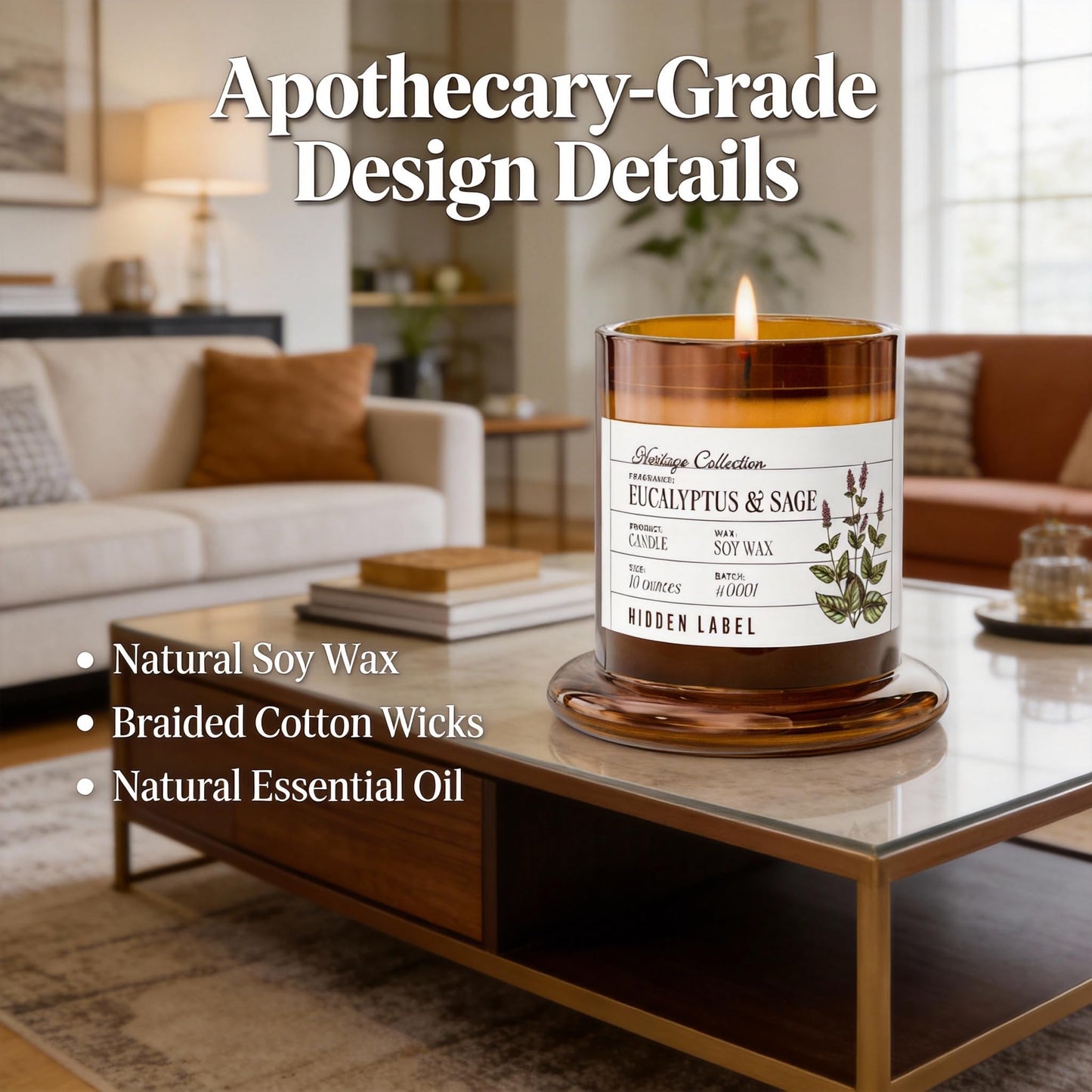 Eucalyptus & Alpine Sage Candle, 10oz Non Toxic Soy Candle in Clear Bell Jar, 55-Hour Clean Burn | Mountain Fresh Aromatherapy, Laboratory Aesthetic Home Décor, Luxury Gift for Clean Living