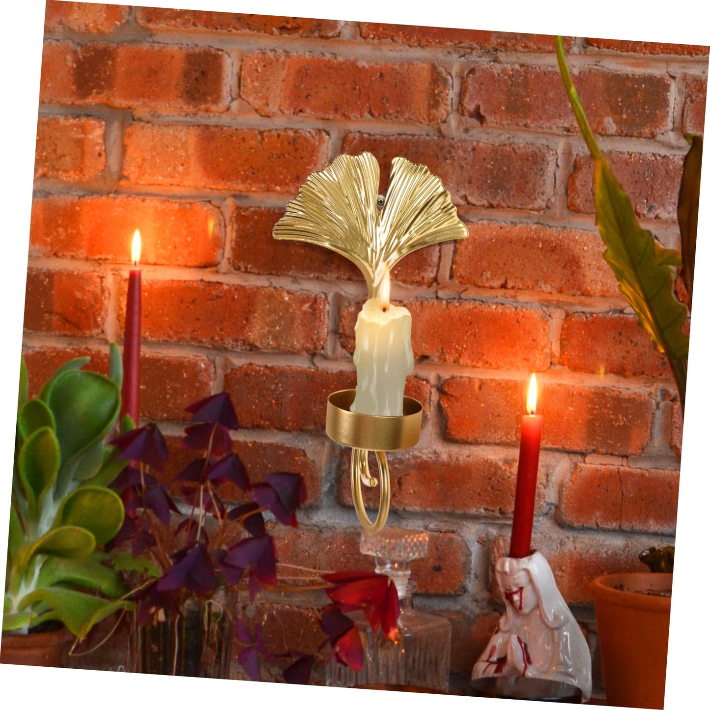 Holibanna Retro Elegant Leaf Wall Hanging Candle Holder Metal Candle Sconces Home Decor