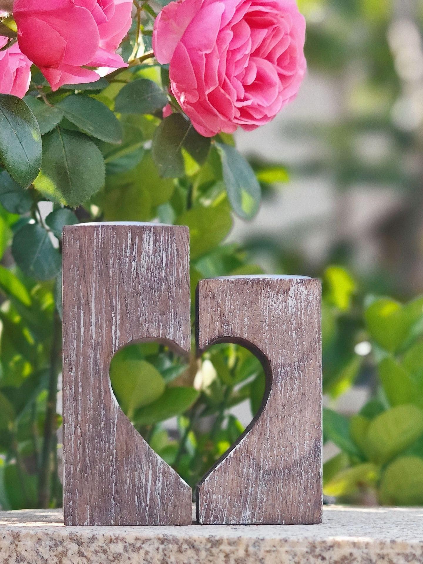 NWFashion Wooden Love Heart Candle Holder Handmade Decorative Candles Holders Gift for Wife Lover Acacia Wood Decor Tealight