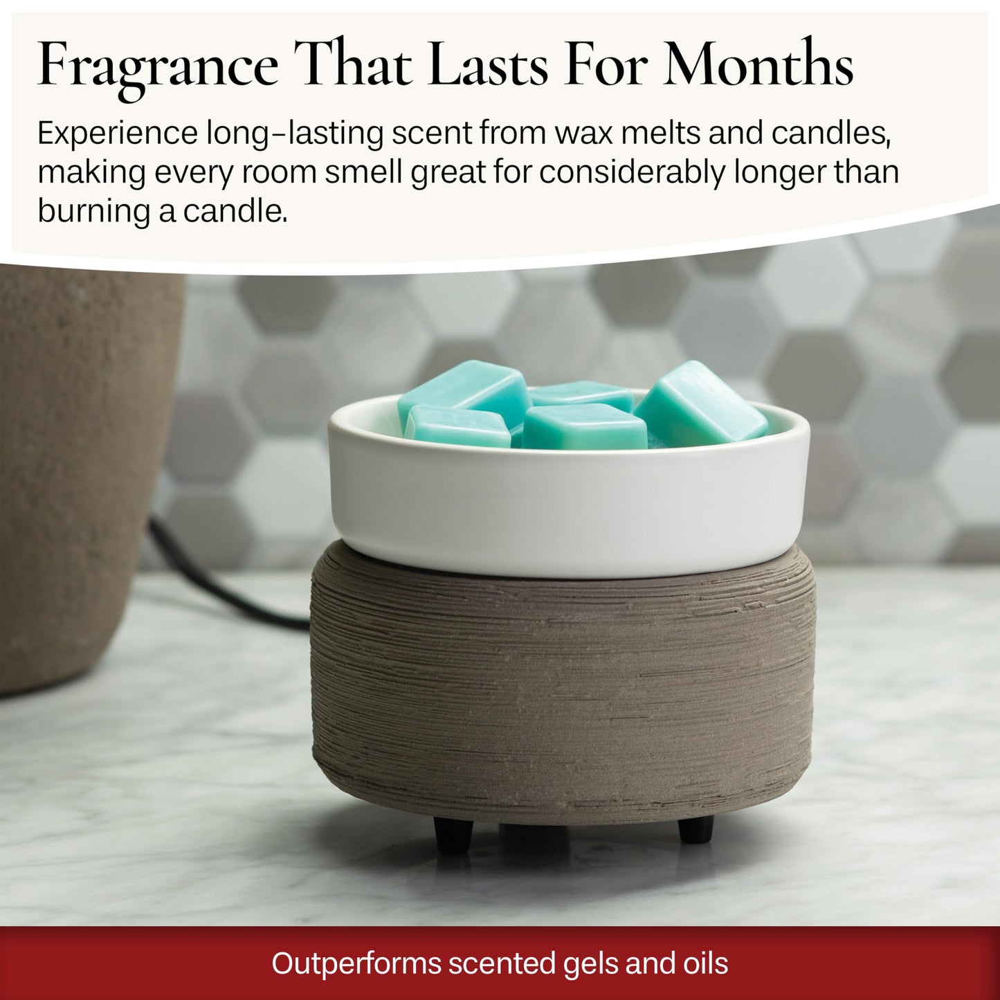 Candle Warmers ETC 2-in-1 Candle and Fragrance Warmer for Warming Scented Candles or Wax Melts and Tarts with to Freshen Room, Gray Texture