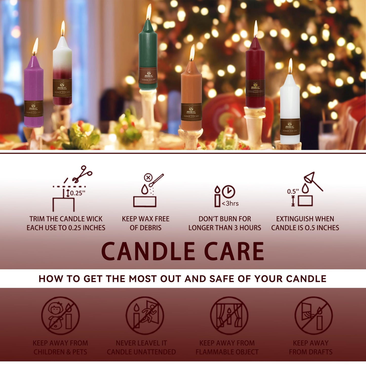 Christmas Metallic Red Candle 5 Inch Short Smokeless Taper Candles 4 Pack Unscented Dinner Candle for Christmas Dinner