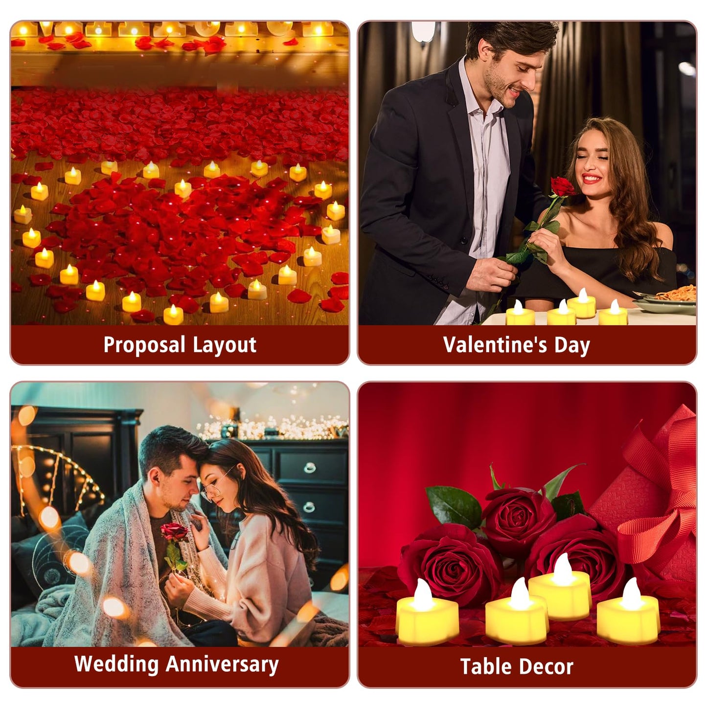 FloraSea 6000 PCS Artificial Rose Petals with 72 PCS Flameless LED Tea Lights Candles Decoration for Special and Romantic Night, Wedding Anniversary, Event, Party Decoration