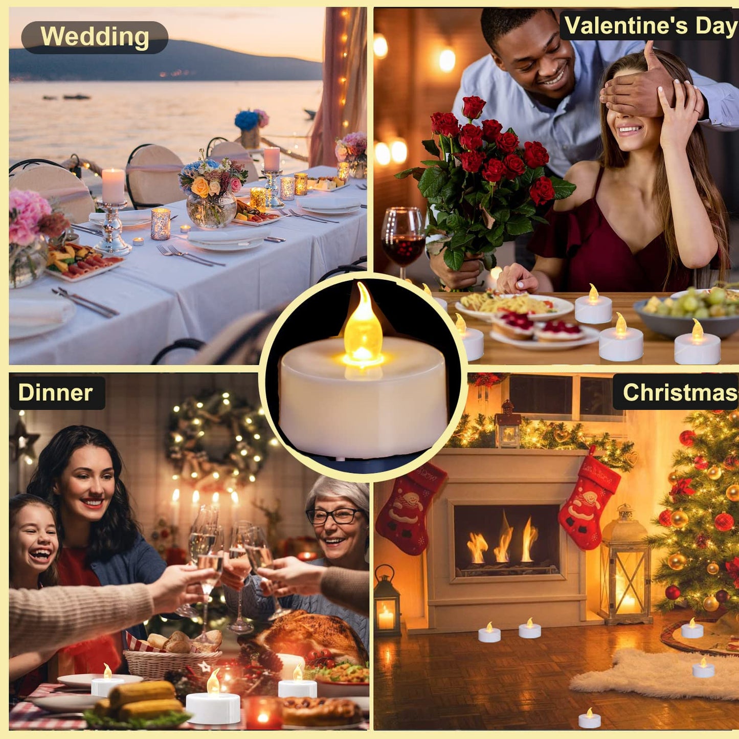 HONGJINGCHEN Flameless LED Tea Lights Candles, Flickering Electric Fake Candle, 24 Pack 200+ Hour Battery Operated Warm Yellow Plastic Tealight Candles for Wedding, Halloween, Christmas Decorations