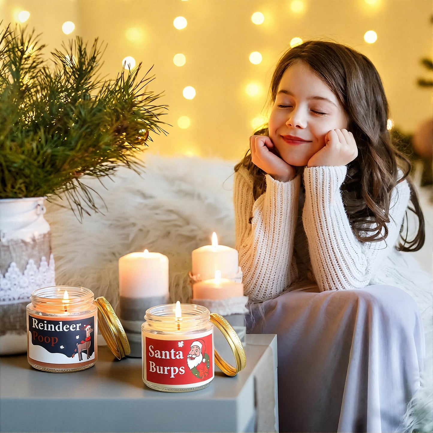 4 Pack Christmas Scented Candle, 3.5 oz Handmade Winter Candles Mini Christmas Candle Set Soy Fir Wax Holiday Candles for Women Xmas Winter Holiday Gift