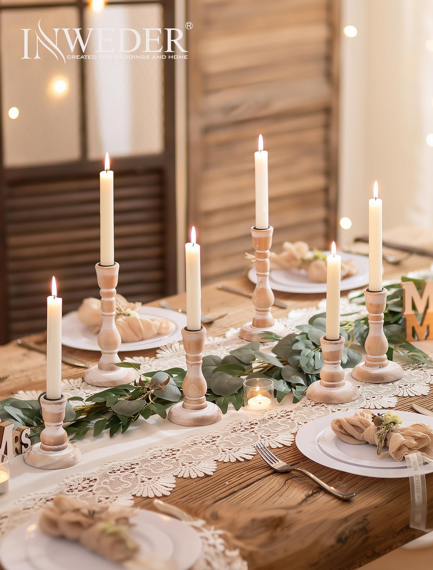 Inweder Wooden Candlestick Holders Rustic: Farmhouse Wood Taper Candle Holders Boho Candle Sticks Holder Fall Decor for Dinning Table Mantle Party Holiday Christmas Wedding Home Set of 3