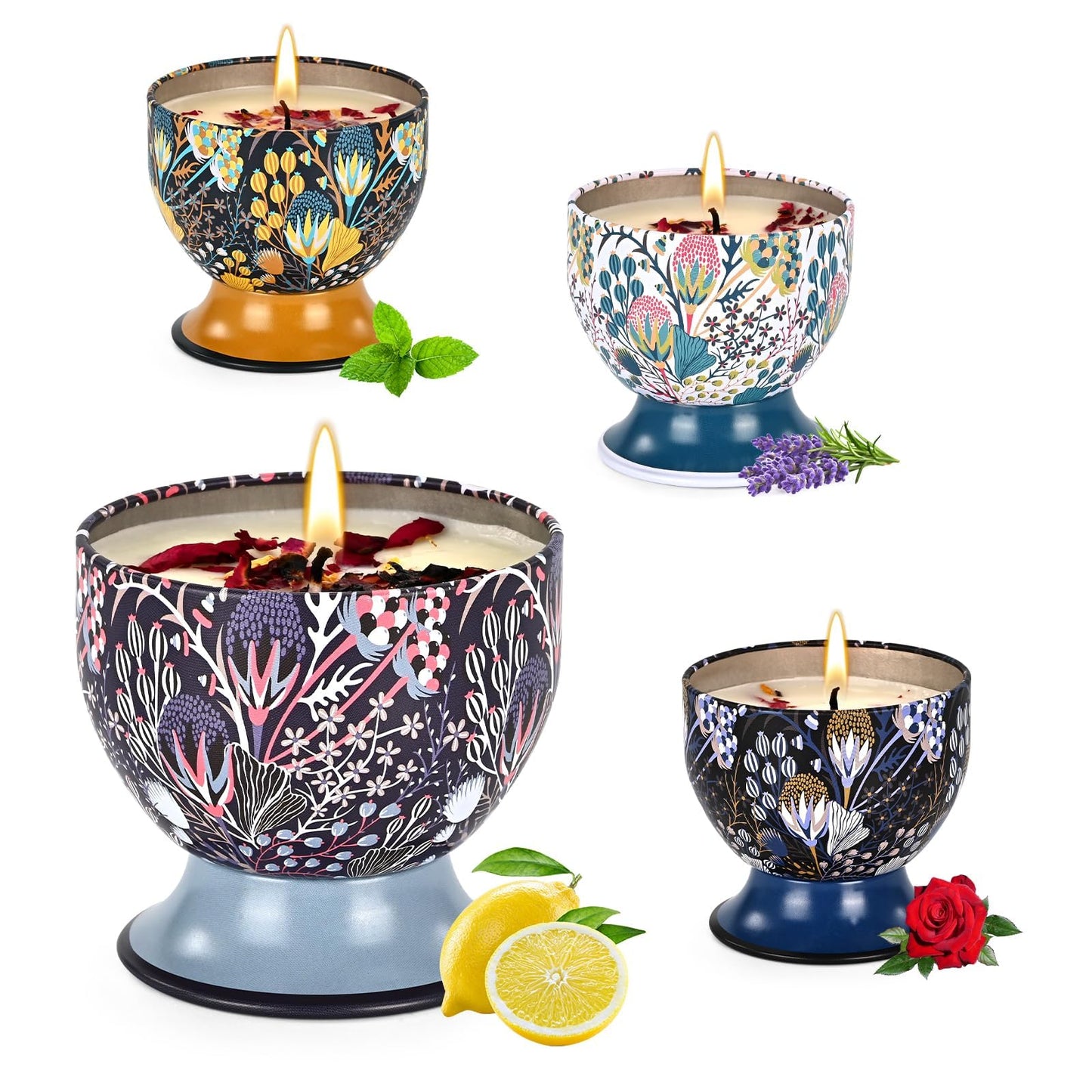 Scented Candles Gift Set of 4，Aromatherapy Candle, Aromatherapy Non Toxic Candle，Natural Soy Wax Portable Travel Tin Candle, Birthday Gifts, Gifts for Ladies/Gentleme