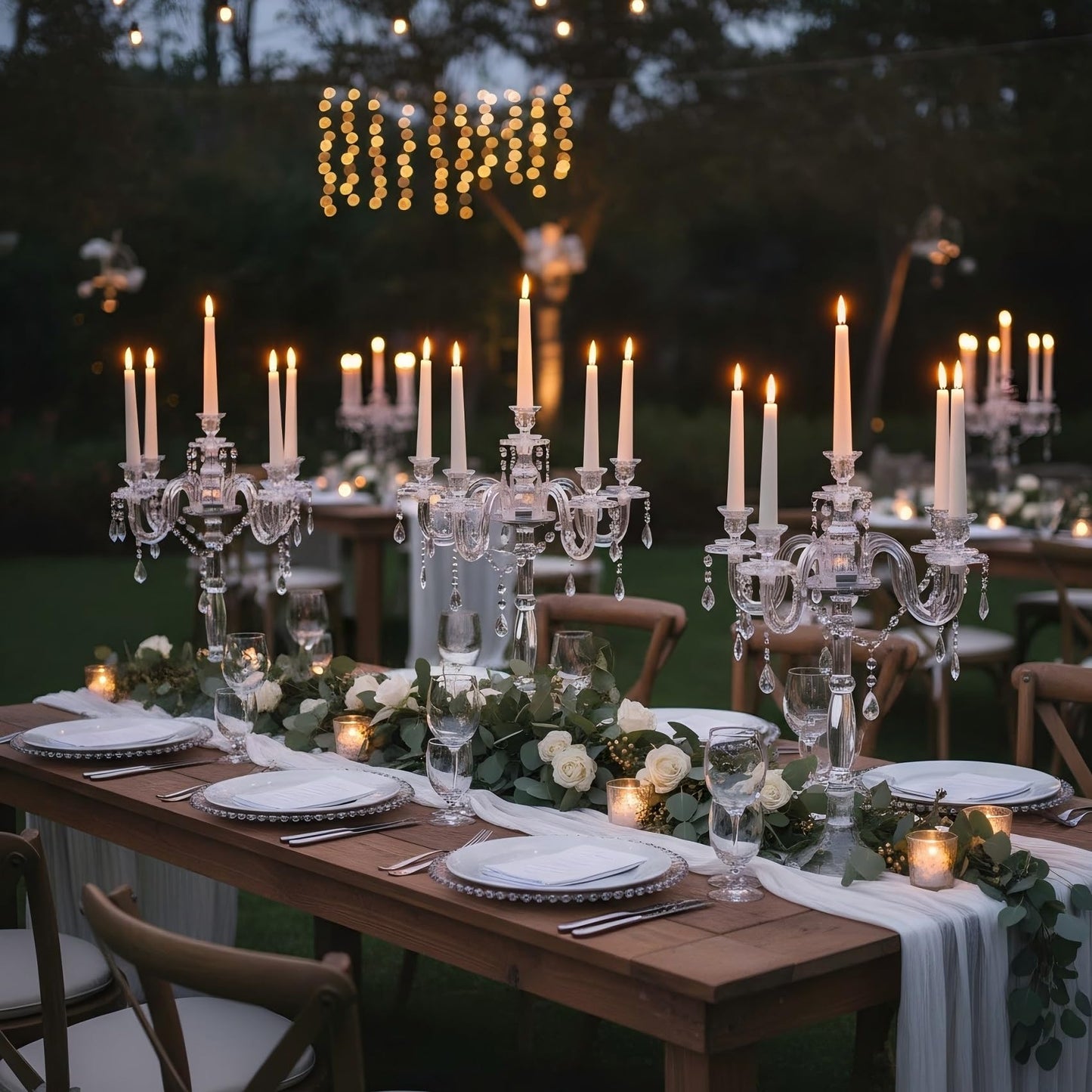 Acrylic Candelabra Centerpieces for Tables, 18.5in Tall 5 Arm Acrylic Candle Holder for Taper LED Candles, Clear Candlestick Holder for Wedding Chandelier Centerpiece Decor Party Event Reception