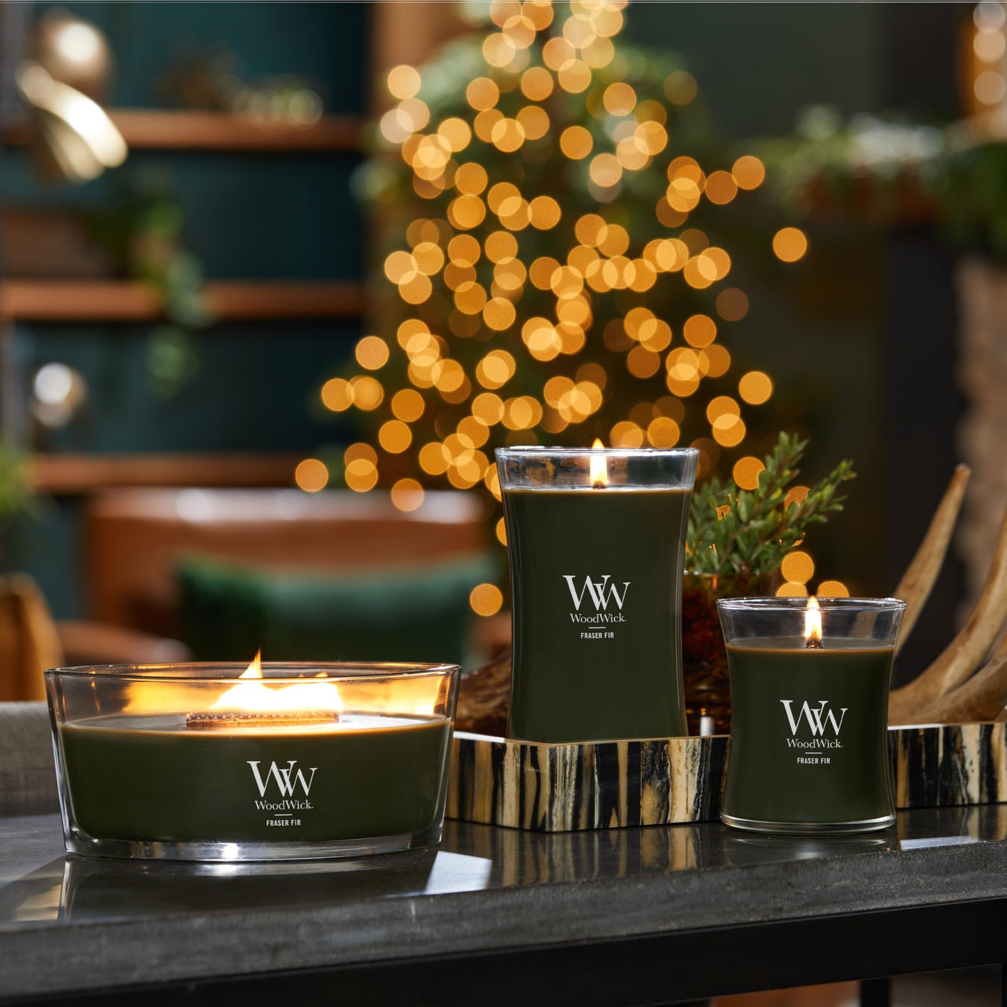WoodWick Fraser Fir Holiday Candle Gifts for Women and Men, 16 oz Ellipse Candle with Crackling Wick