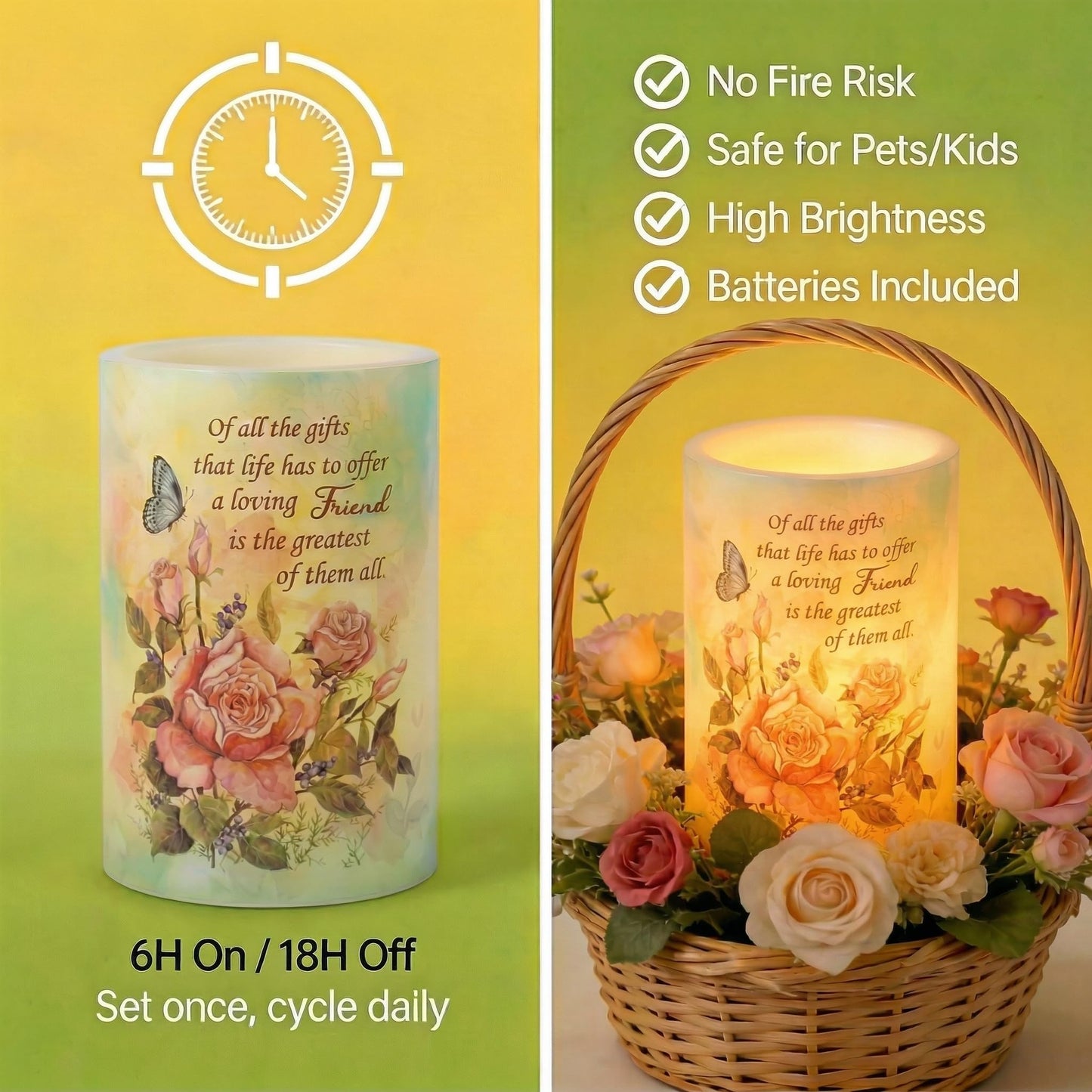 Real Wax Flameless Candle 4x6,Butterfly Rose Flickering LED Pillar Candle with Timer, Battery Operated, Romantic Floral Decor, Wedding & Valentine Centerpiece, Anniversary Decor for Wife or Girlfriend