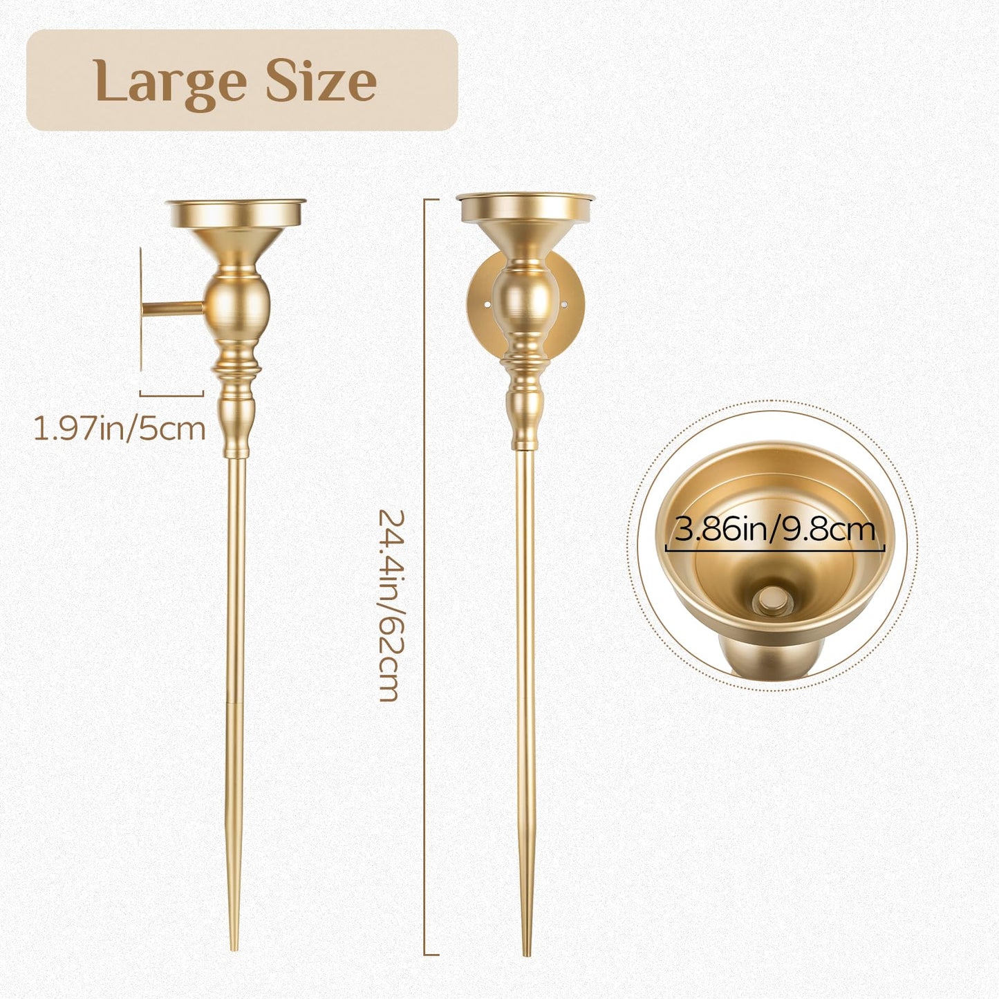 Walasis Candle Sconces Gold Wall Decor: 24.4 Inch Long Wall Candle Holder for Pillar Candles - Metal Art Decoration Candle Sconces Set of 2 for Fireplace Hallway Beside TV