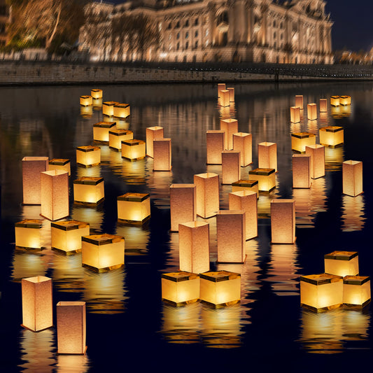 FUELYE 12 Pack Floating Lanterns Square Rectangle Sets, Outdoor Decorative Lanterns with Waterproof, Floating Candles for Pool, River, Memorials, Wedding, Bar, and Parties