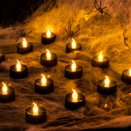 BEICHI Flameless Candles, Battery Operated LED Tealights Votive Flickering for Party Halloween, Christmas, Wedding- 24Pack, Black Light