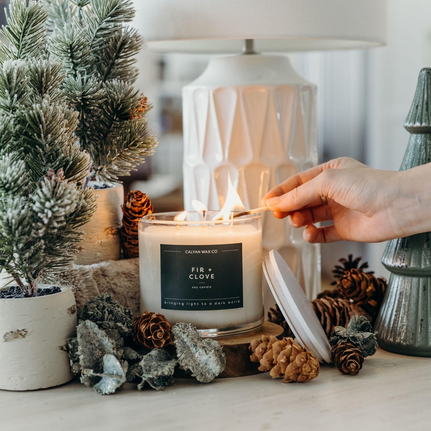 Calyan Wax Co. Fir & Clove 3 Wick Scented Candle - 43 Hour Burn - Luxury 3 Wick Soy Candles - Clean Soy Wax Candles - Long Lasting Large Glass Jar Candle for Home - 14.9oz