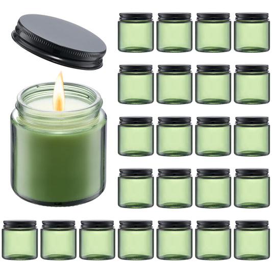 Danmu 3 oz Blue Glass Candle Jars with Gold Lids - Threaded Seal Candle Making Kit & Supplies, Thick Empty Candle Jars for DIY, Storage, Wedding Favors 24 Pack