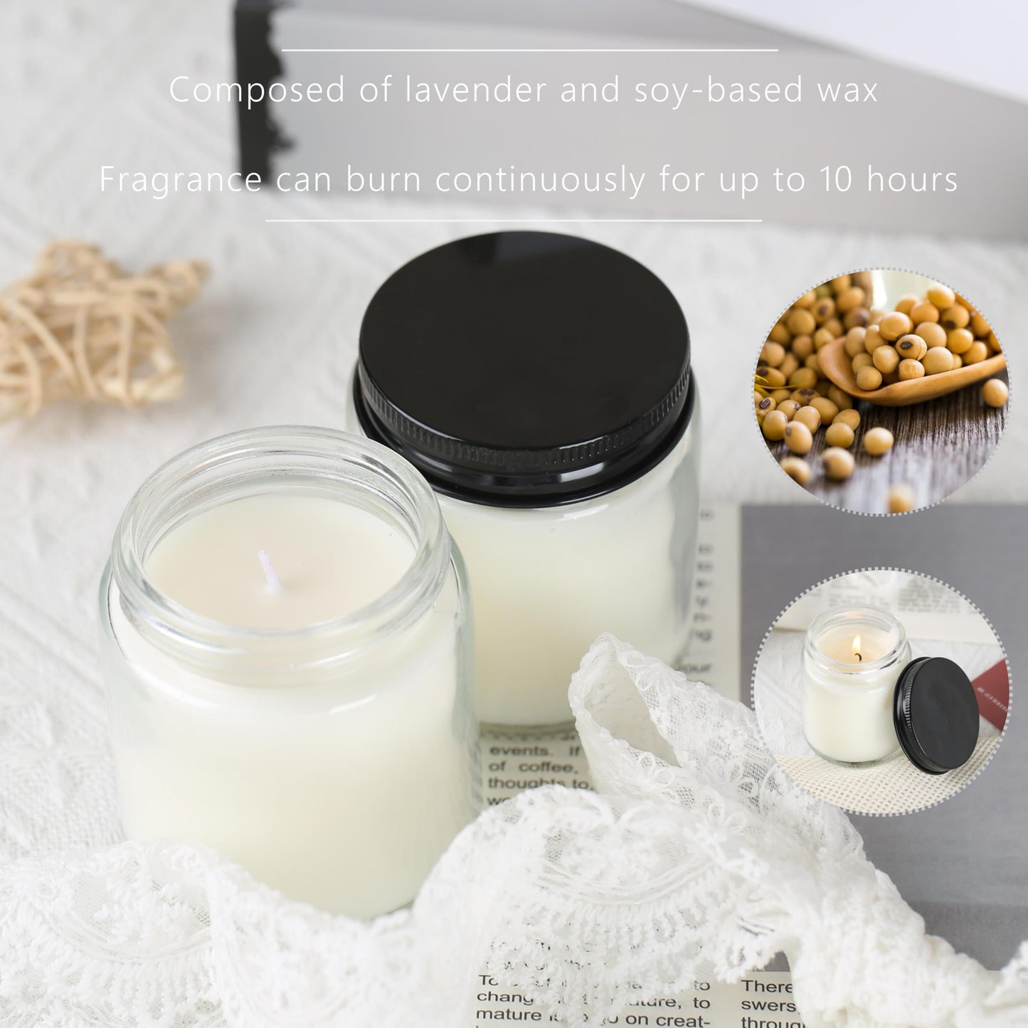 Cmoott 24 Pcs 4 Oz Mason Jar Candles, Lavender Scented Soy Candles Bulk Set for Stress Relief and Relaxation, Great Favors for Wedding, Christmas, Housewarming Gifts (Black, Lavender, 24)