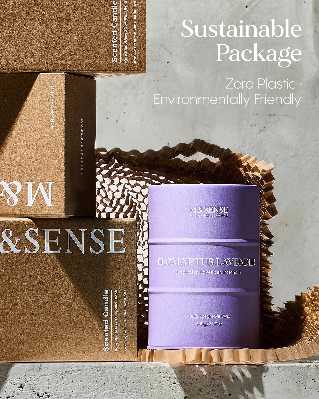 M&SENSE Eucalyptus Lavender Scented Candles Large, Natural Soy Candles 21.2oz 120 Hour Slow Burning,Aromatherapy Candle for Stress Relief Meditation Relaxing