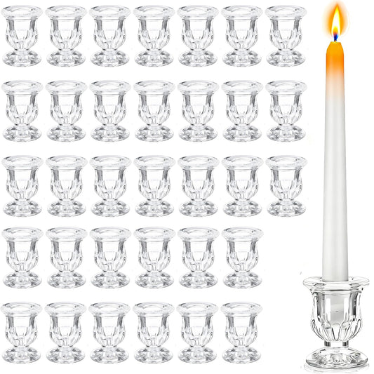 48 Pcs Clear Glass Taper Candle Holders Bulk, 2.5 Inch Small Candlestick Stands, Elegant Table Centerpieces for Wedding, Christmas, Valentine’s Day, Party, Home and Dining Room Decorations (Clear)