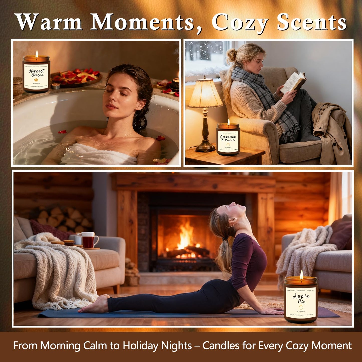 Candles for Home Scented – Cinnamon Pumpkin, Apple Vanilla, Orange Jasmine Coconut, Cedarwood Spice – Long Lasting Soy Candles Set for Home, Birthday & Valentine's Day Gifts for Women