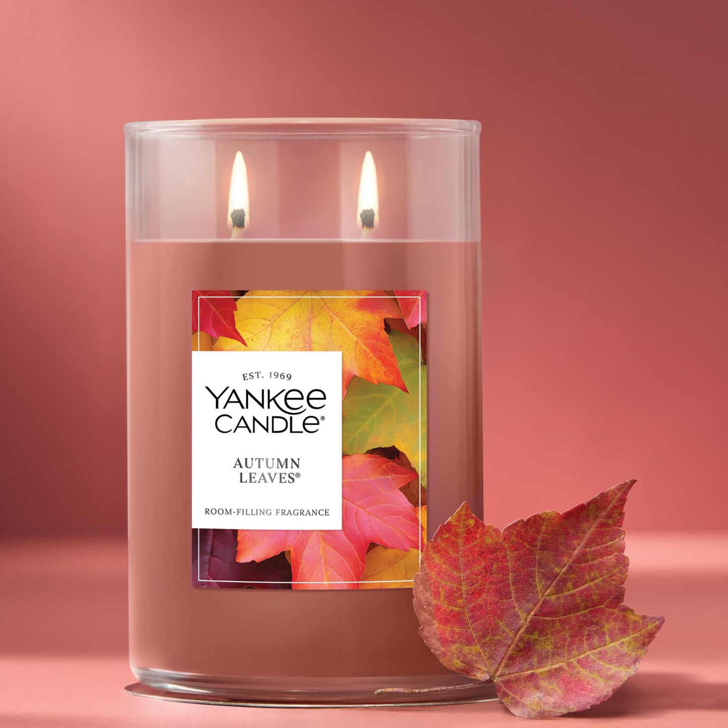 Yankee Candle Large Tumbler Scented Candle with up to 80 Hour Burn Time, Premium Plant Wax Blend for Consistent Burn, 20 oz Tumbler Candle with Room Filling Fragrance, Autumn Leaves