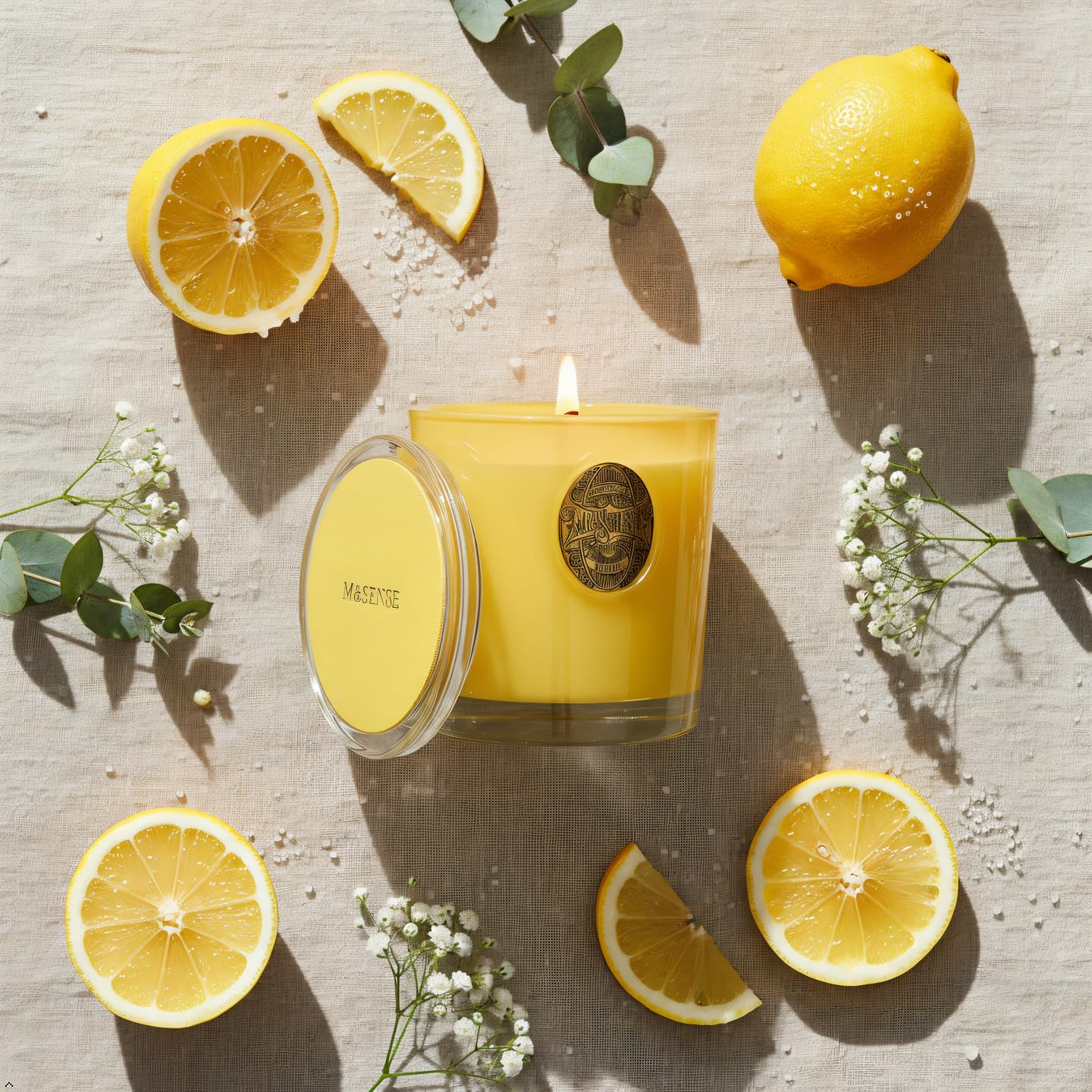 M&SENSE Natural Soy Candle | Sugared Lemon & Yellow | 9.2 oz, 50H Burn Time | Luxury Scented Candle for Relaxation, Gifting, Home Décor | Ideal for Bedroom, Office, Party Ambiance