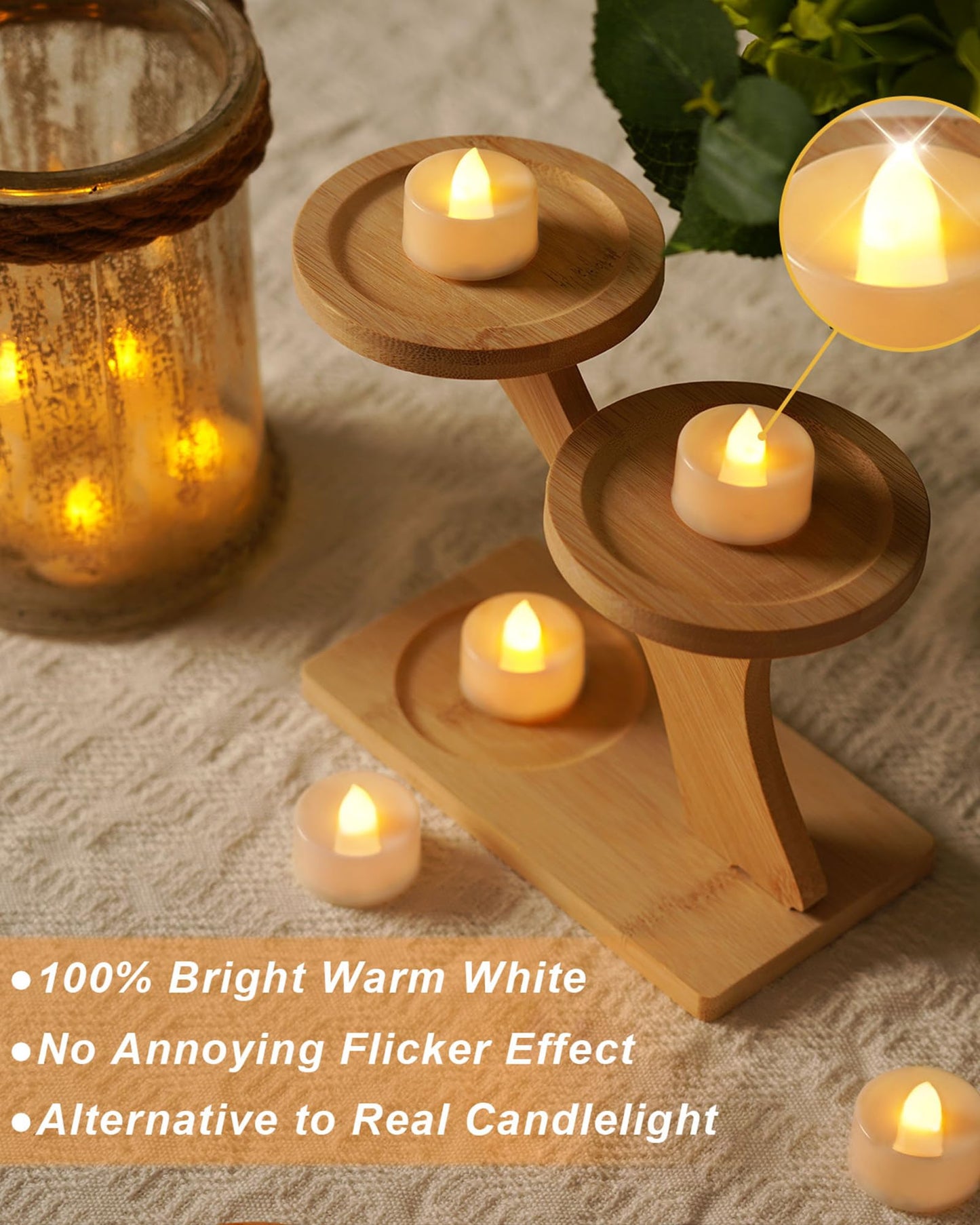 BEICHI Set of 24 Flameless LED Tea Lights Bulk, Electric Tealight Candles, Small Fake Candle Battery Operated, Warm White Flickering Mini Candles for Christmas, Home Decor
