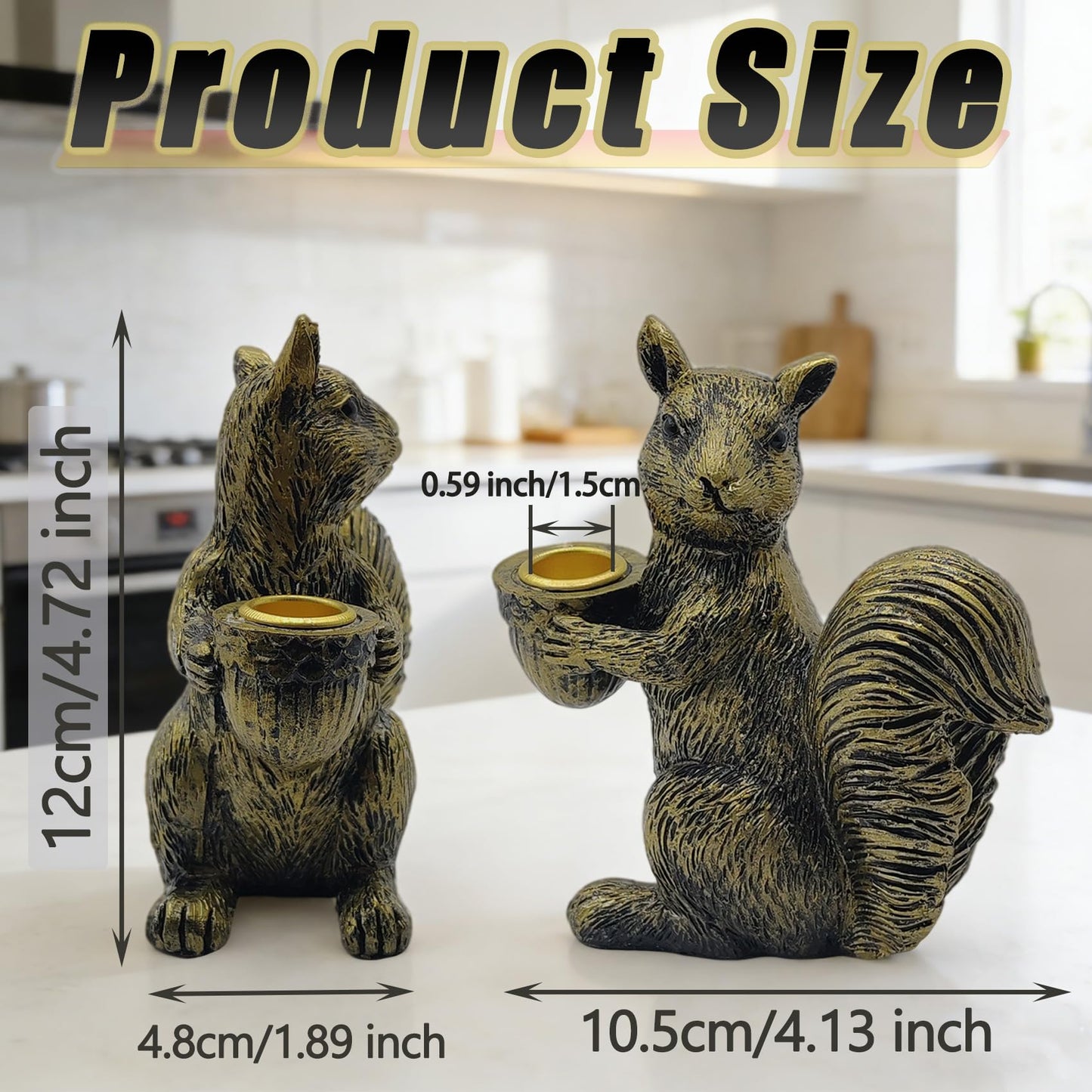 KISWIAR Cute Squirrel Candle Holder, Resin Squirrel Statue, Animal Desktop Candle Holder Figurine Home Decor for Fireplace Bookshelf Garden