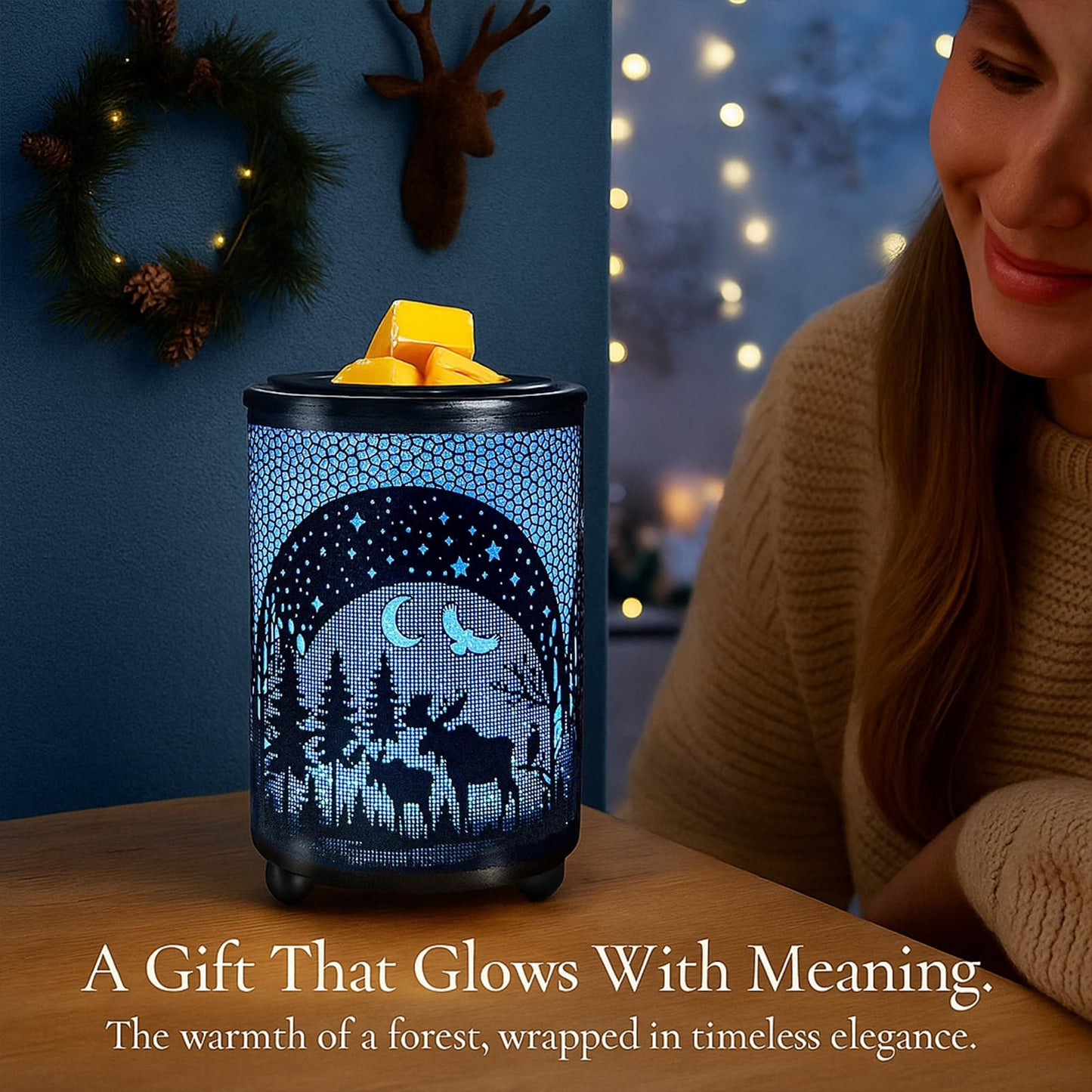 Leyoue Electric Wax Warmer with Efficient PTC Heating - Enchanting Deer in Forest Iron Design, Quickly Melts Wax Blocks, Releases Long-Lasting Fragrance, Perfect Home Decor Piec