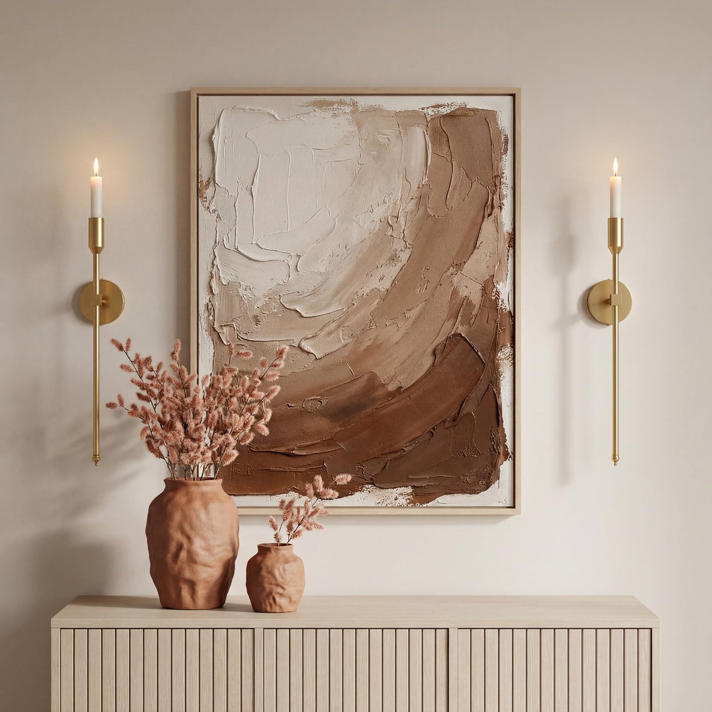 23-inch Large Wall Candle Sconces, Set of 2, Wall Mounted Candle Holder, Modern Chic Home Decor for Bedroom, Dining Room, Living Room (Brass)