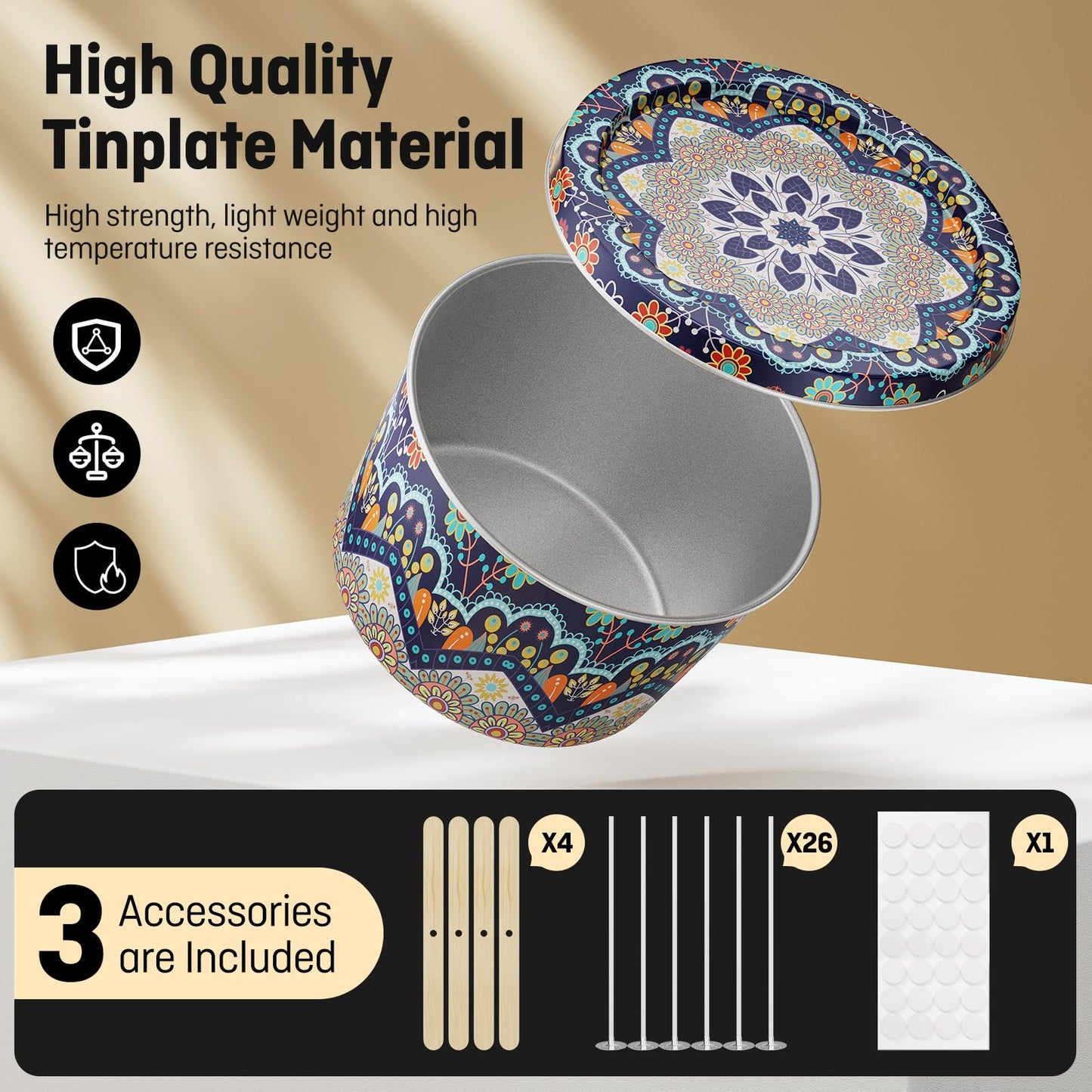 Nexuraze Empty Candle Tins for Making Candles with Lids, Tinplate Material, Warning Label Printed on Can Bottom (Colorful)