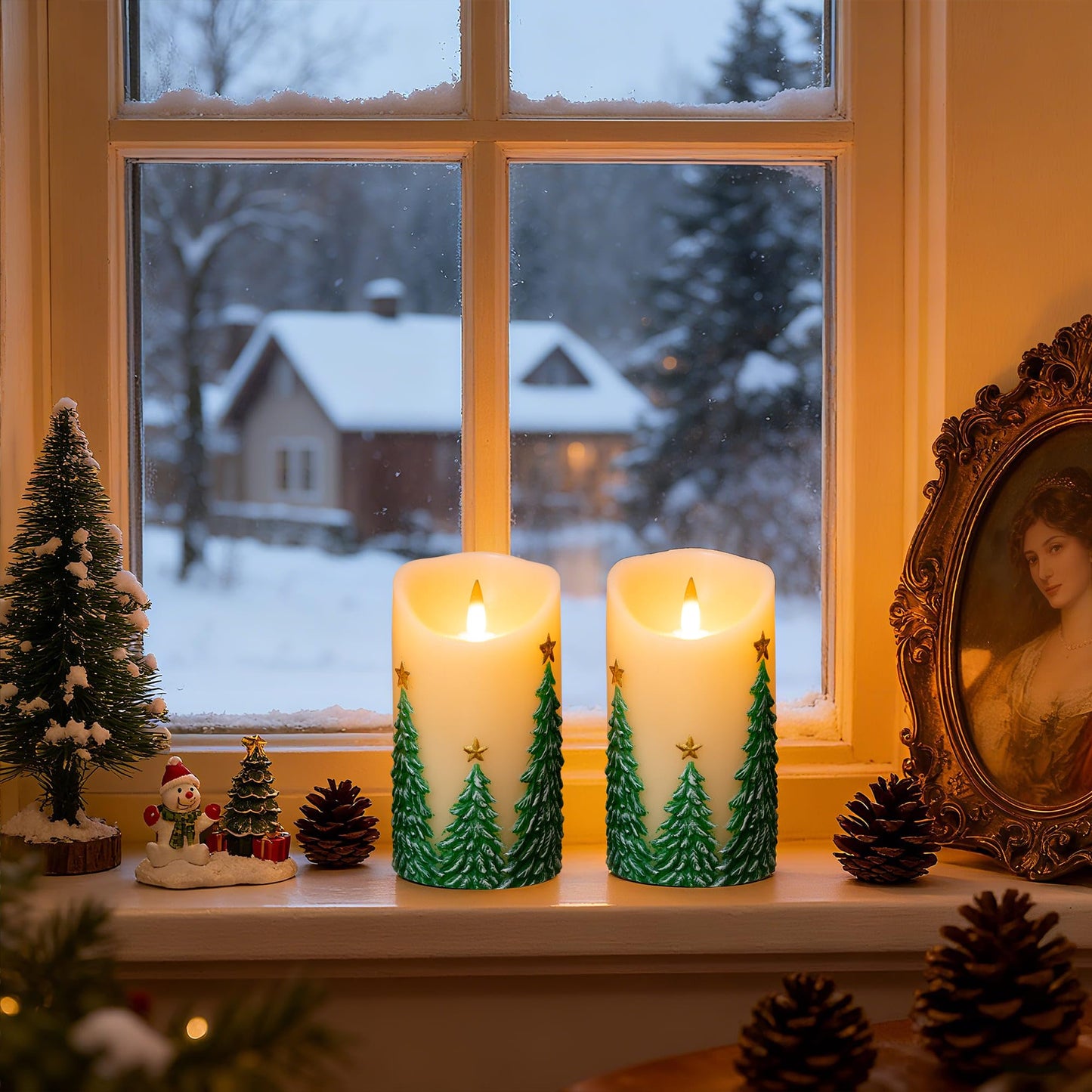 SEHNSY Christmas Tree Flameless Candles with Remote and Timer, Real Wax LED Pillar Candle with Flickering Flame, Embossed Design, Battery Operated Candles Xams Holiday Home Décor
