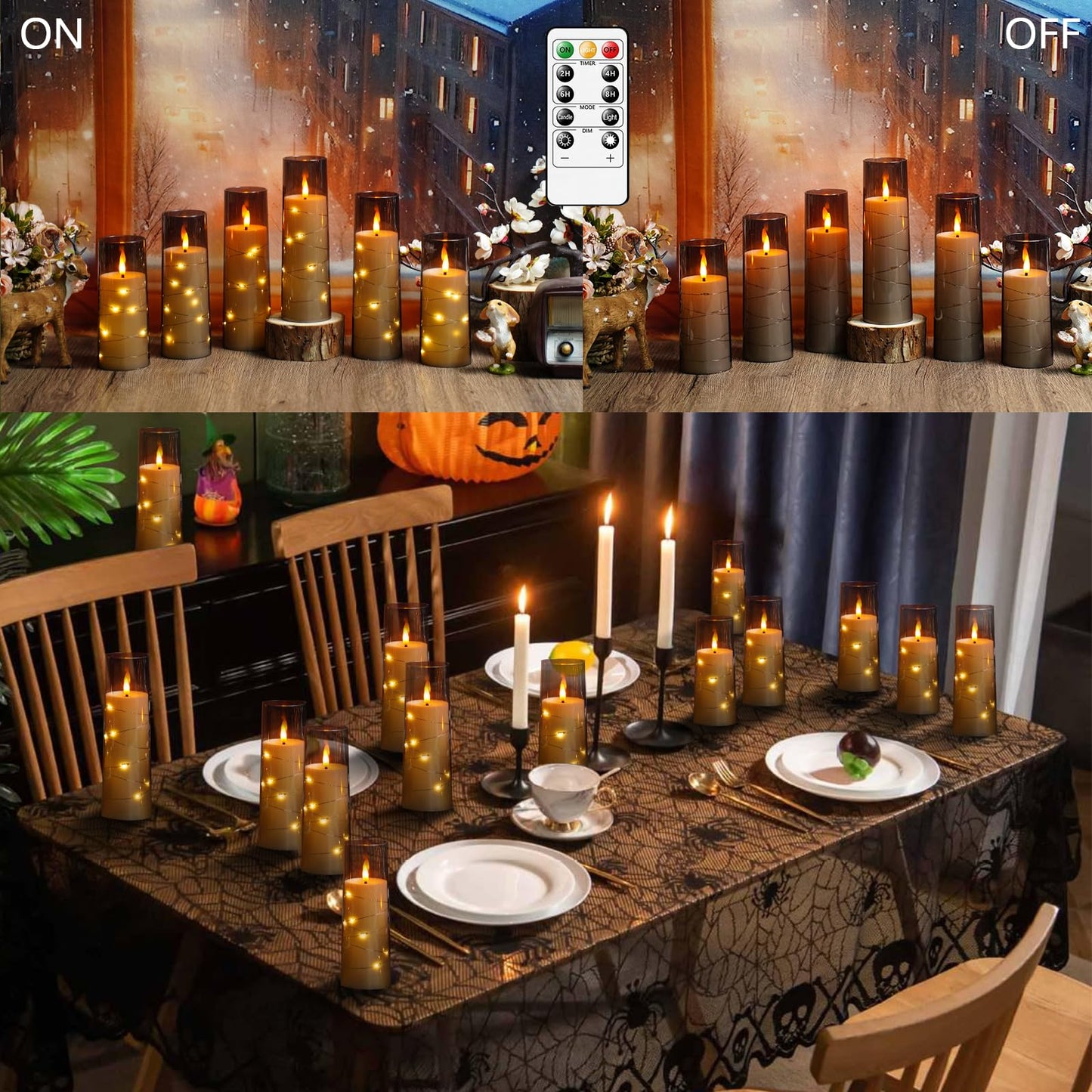 Flameless LED Candles with Timer 24 Pc Flickering Flameless Candles for Romantic Ambiance and Home Decoration Stable Acrylic Shell,with Embedded Star String，Battery Operated Candles（Grey）